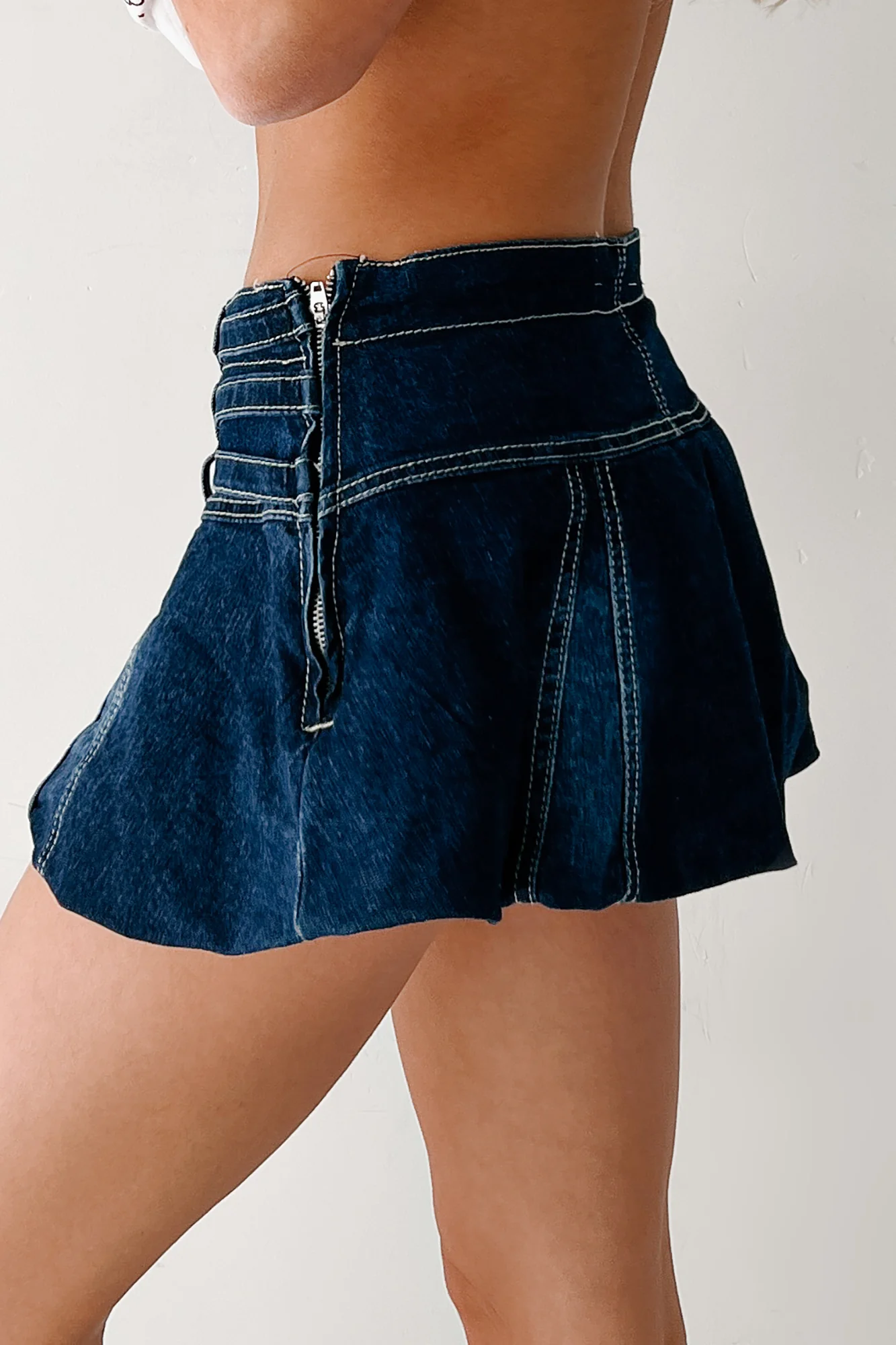 Always In Style Belted Bubble Skirt (Dark Denim) - Image 8