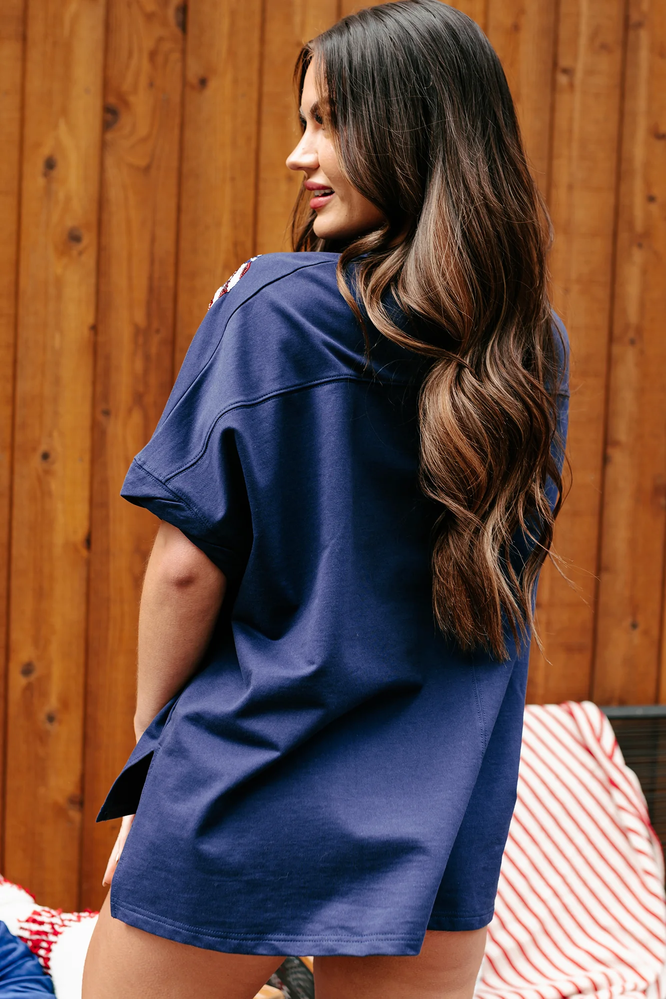 American Kisses Oversized Sequin Graphic Top (Navy) - Image 4