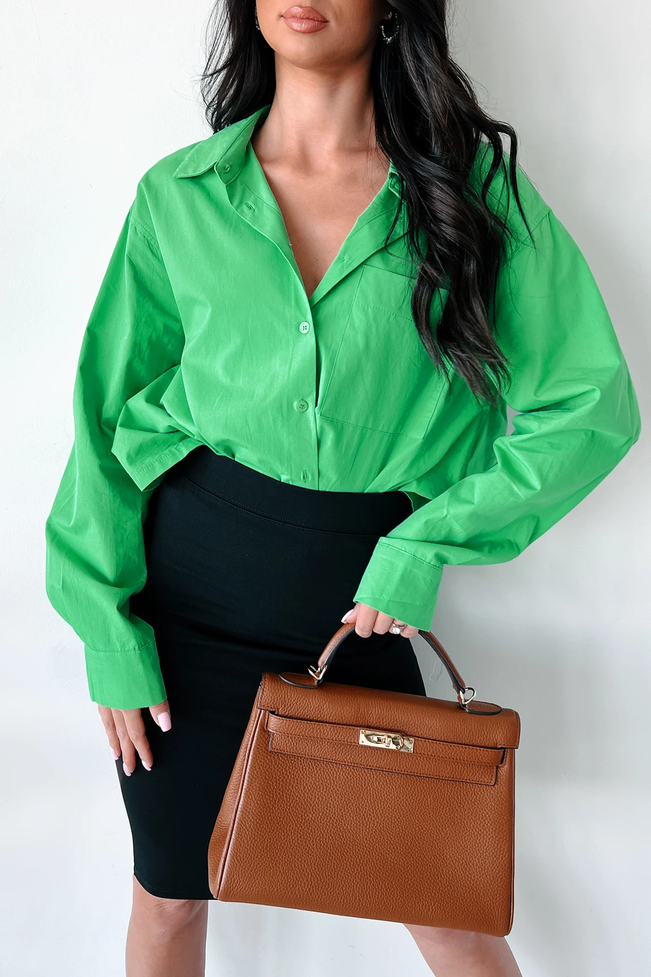 Any Questions Cropped Button-Down Shirt (Green) - Image 10