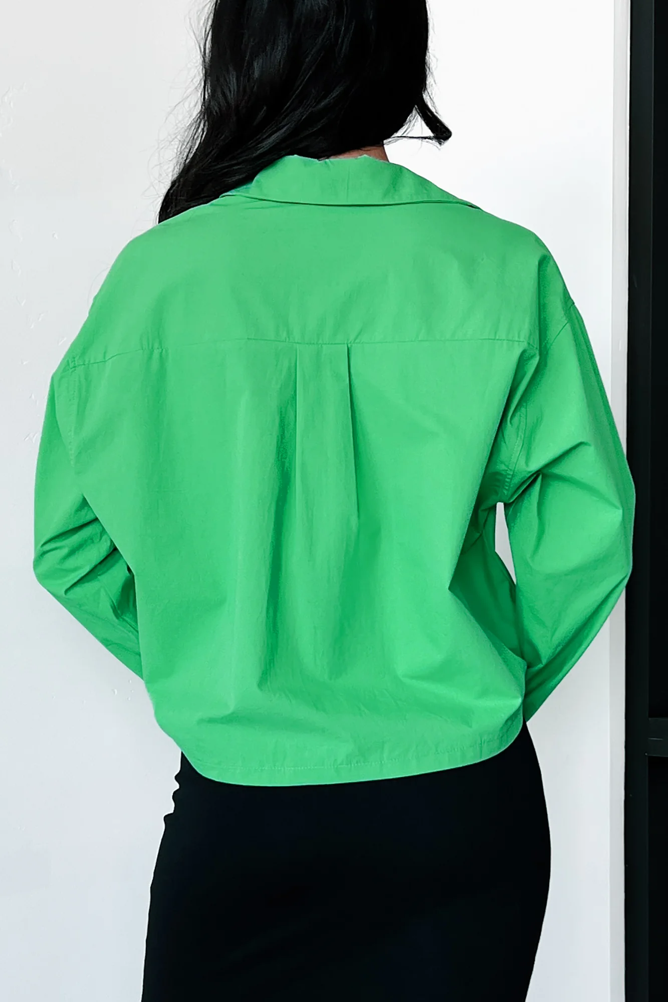 Any Questions Cropped Button-Down Shirt (Green) - Image 6