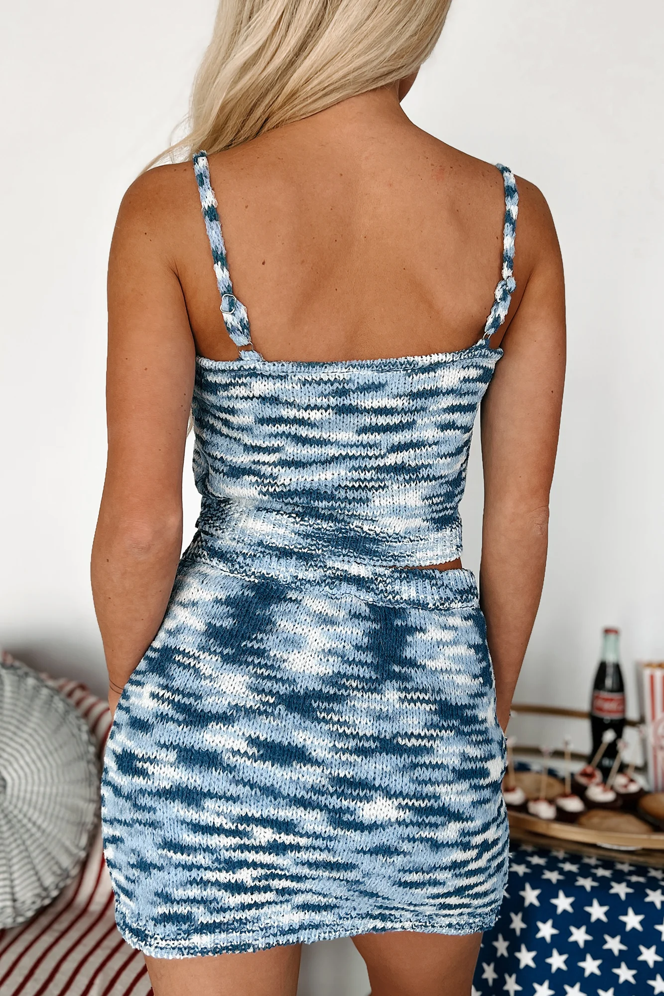 At The Harbor Sweater Knit Crop Top & Skirt Set (Blue) - Image 5