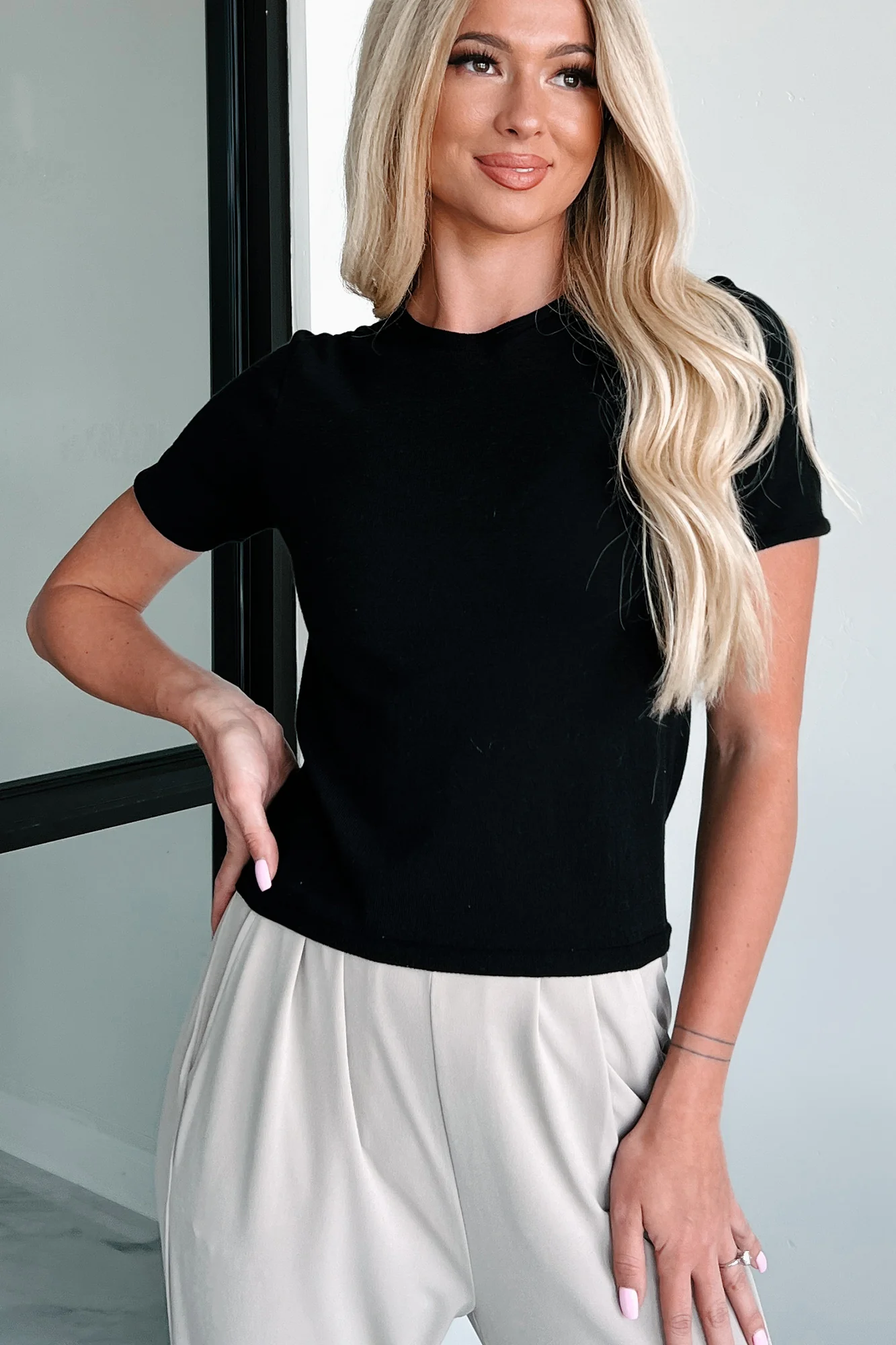 Balancing It All Lightweight Sweater Tee (Black) - Image 6