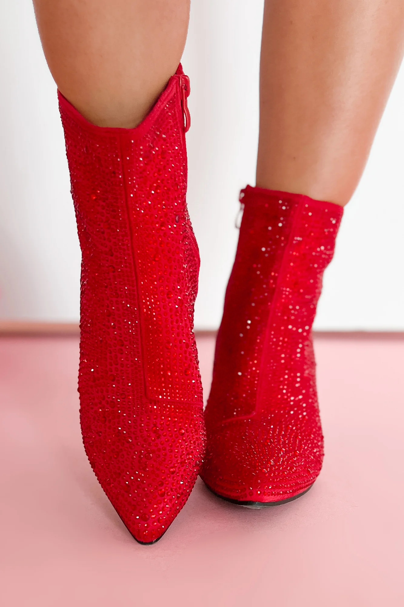 Be Like Dolly Rhinestone Glitter Booties (Red) - Image 4