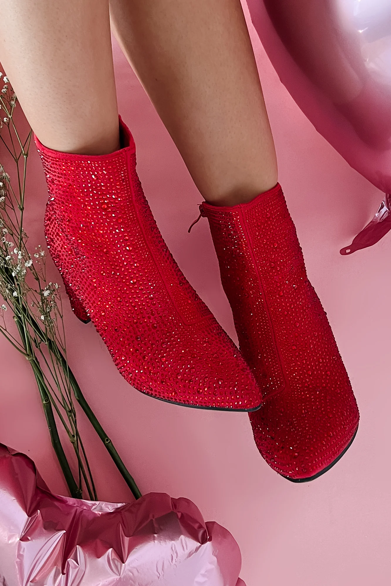 Be Like Dolly Rhinestone Glitter Booties (Red) - Image 6