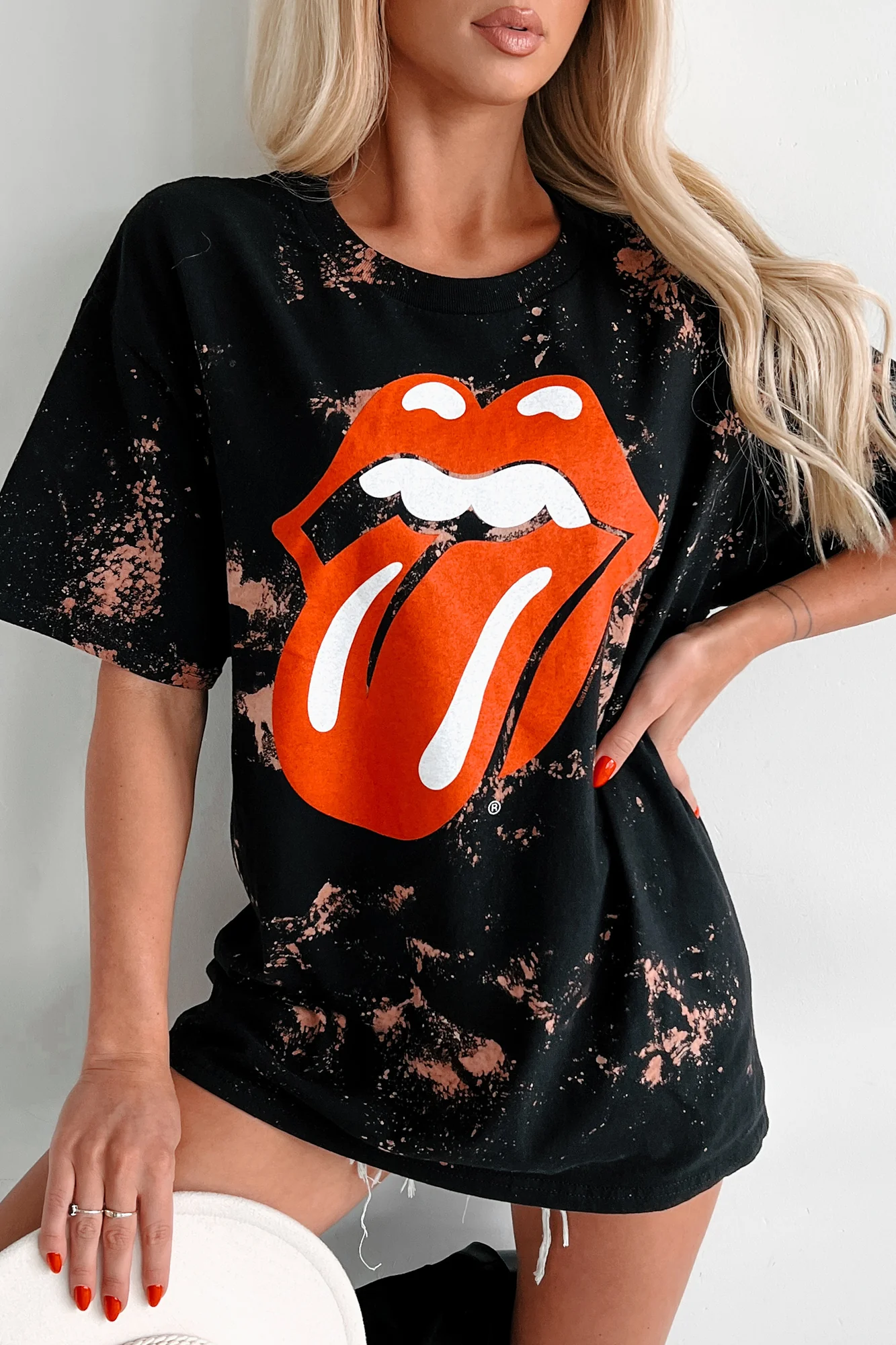 Born To Rock Bleached Graphic T-Shirt (Black) - Image 5