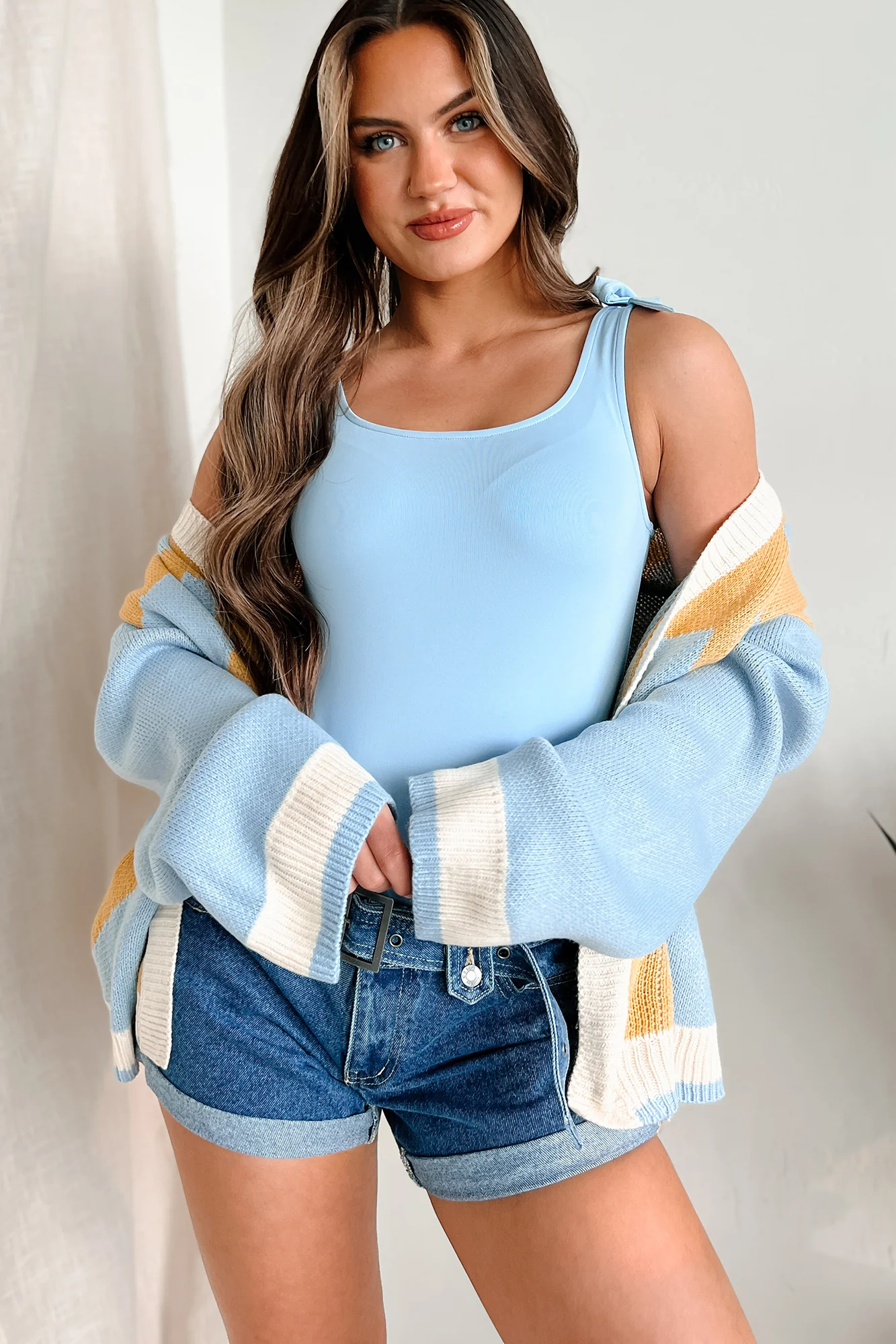 Born With Style Bow Detail Tank Bodysuit (Baby Blue) - Image 7