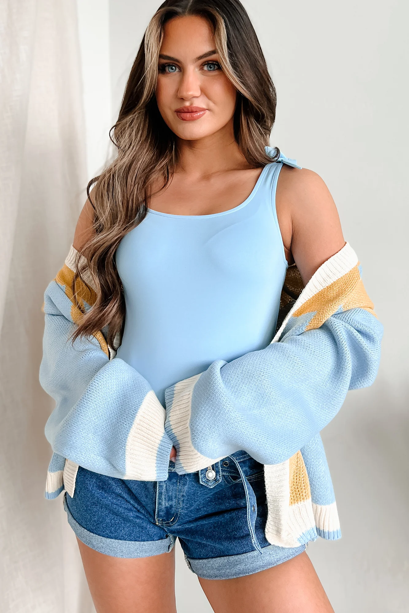 Born With Style Bow Detail Tank Bodysuit (Baby Blue) - Image 8