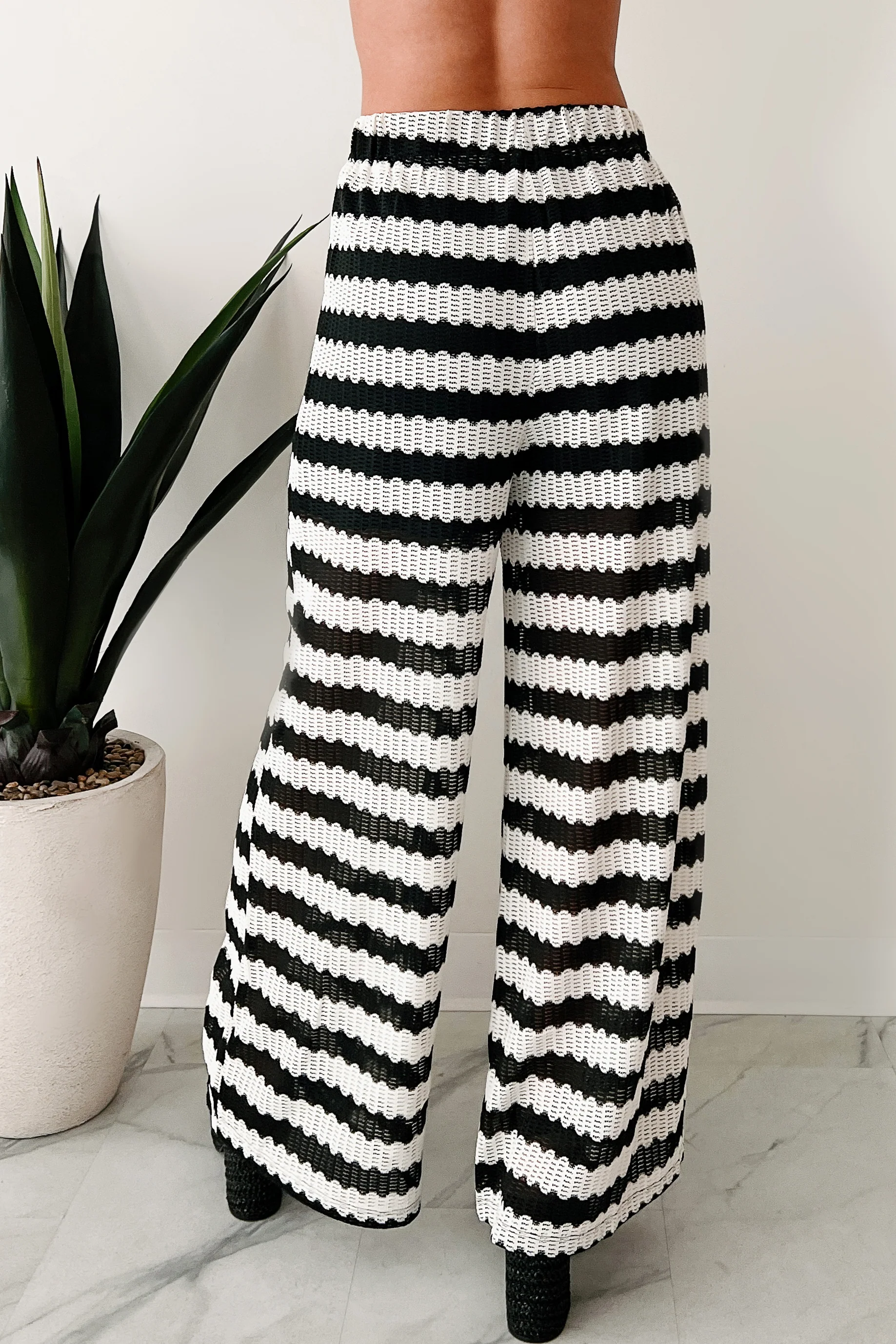 Breezy Not Busy Wide Leg Crochet Pants (Ivory/Black) - Image 3