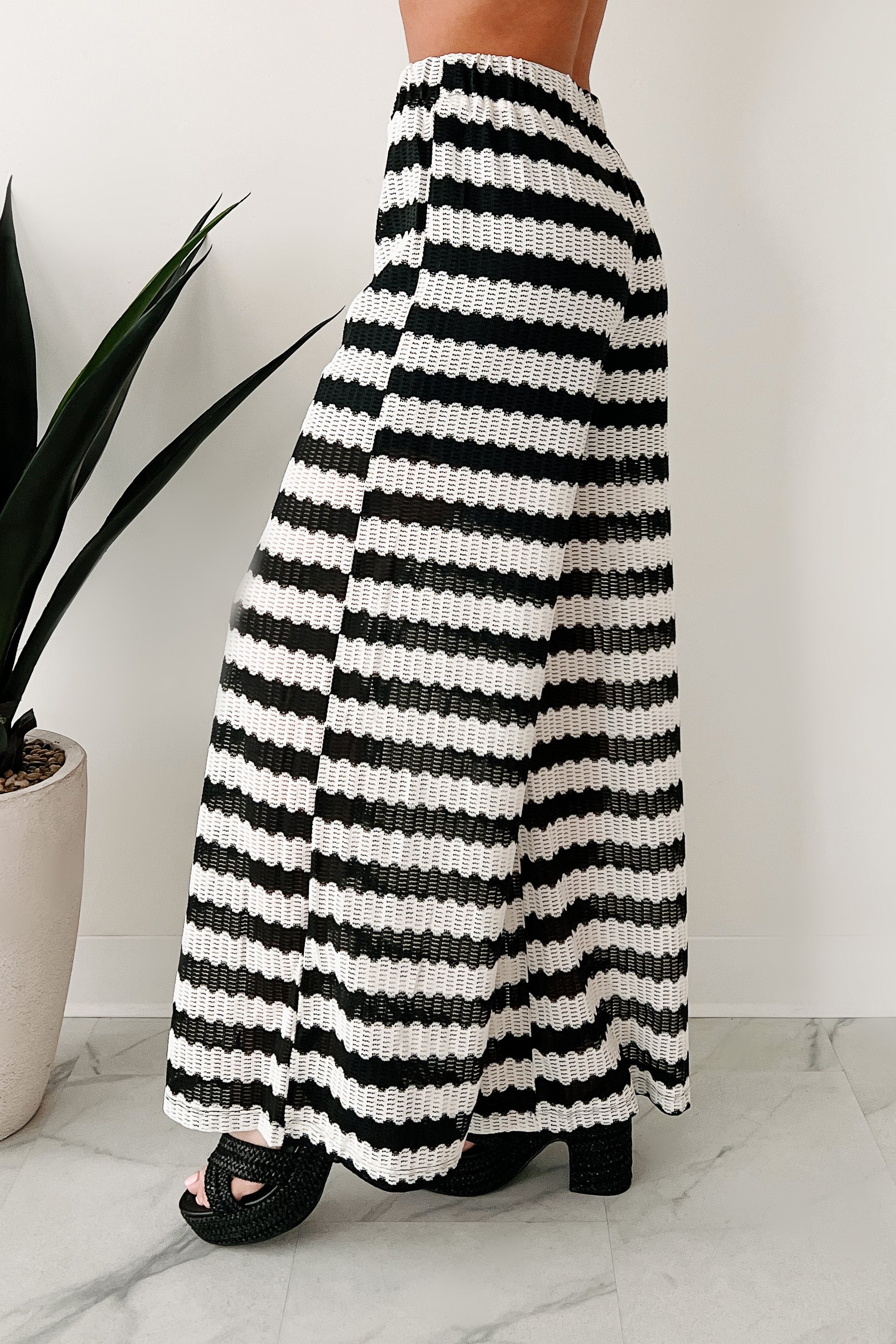 Breezy Not Busy Wide Leg Crochet Pants (Ivory/Black) - Image 4