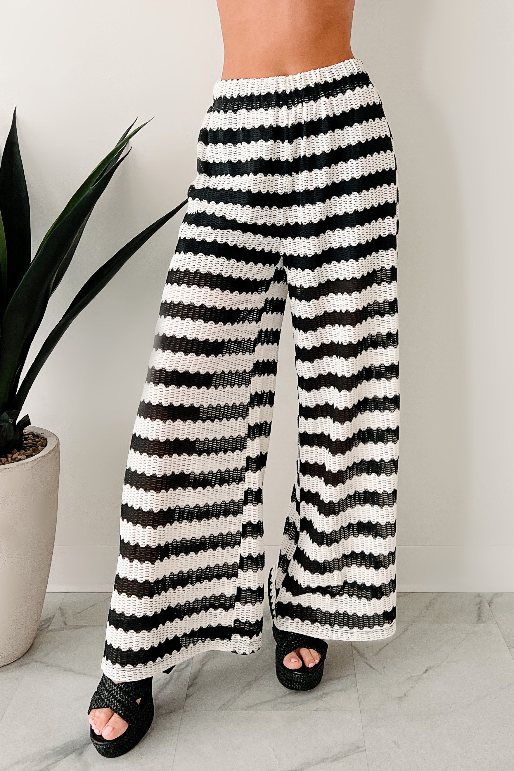 Breezy Not Busy Wide Leg Crochet Pants (Ivory/Black) - Image 5