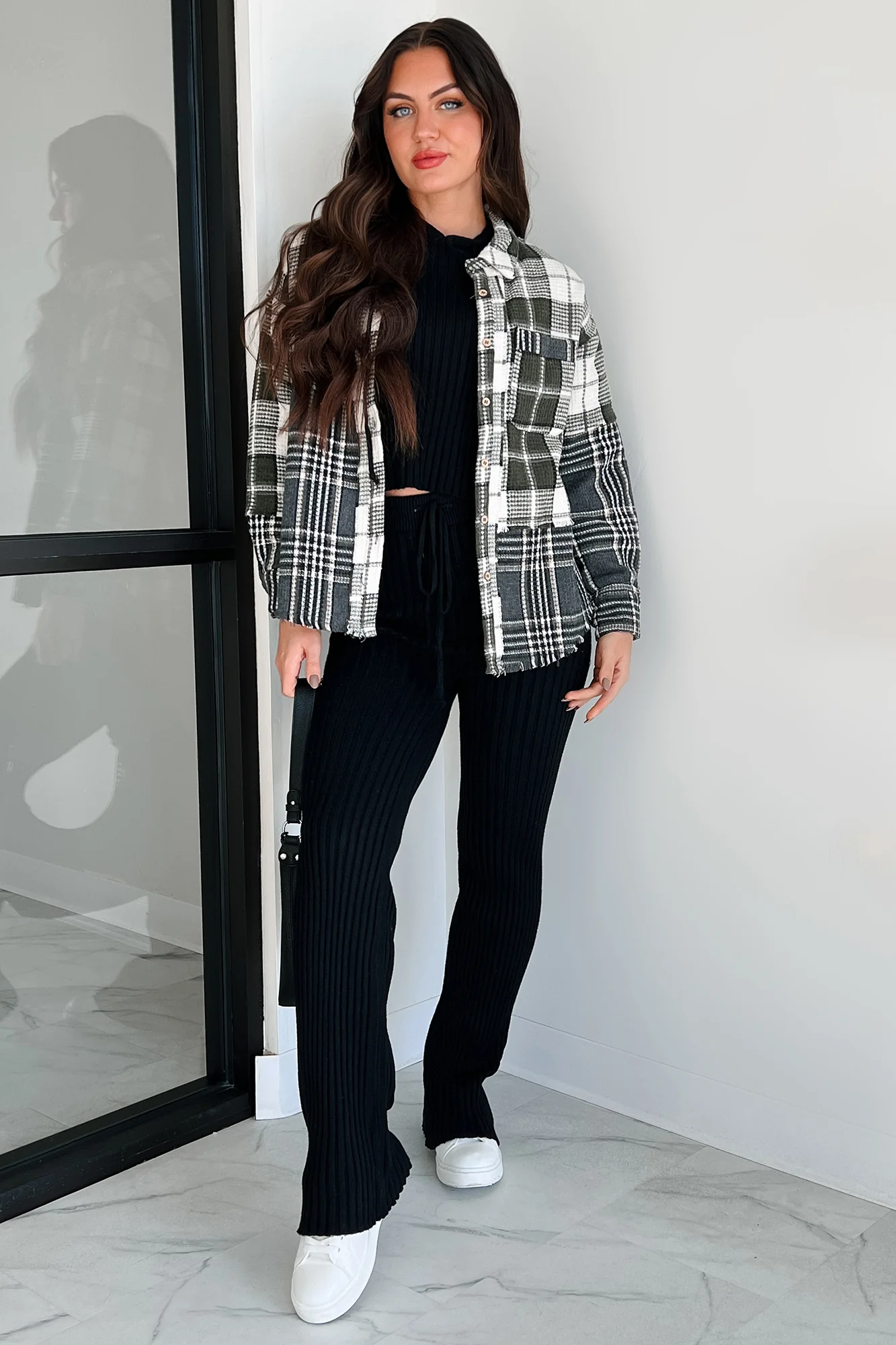 Brently Textured Plaid Shacket (Olive) - Image 7