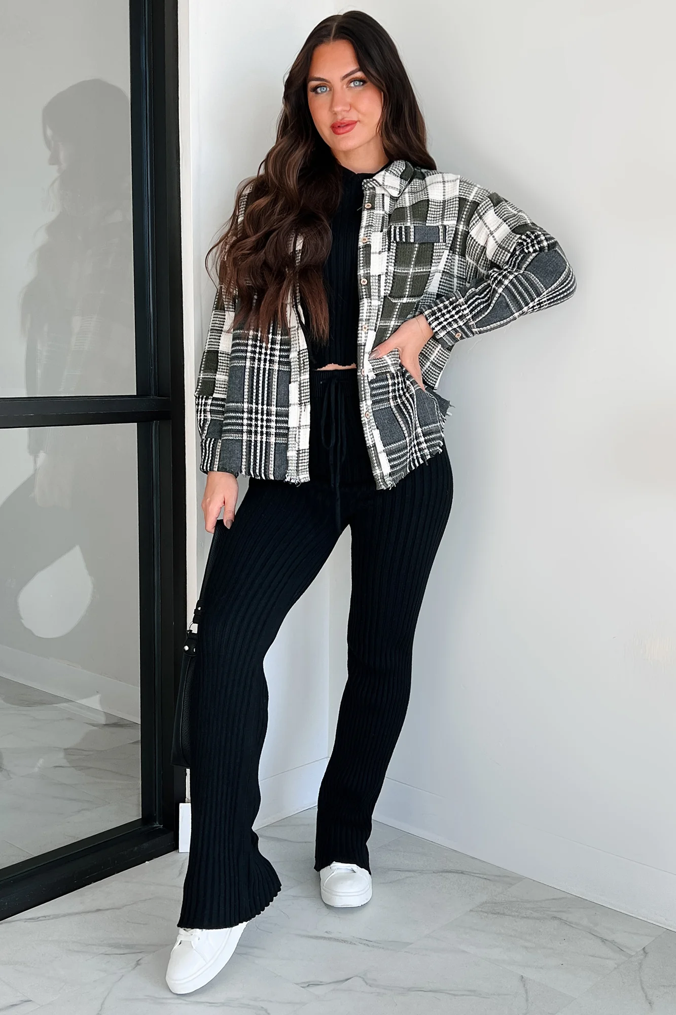 Brently Textured Plaid Shacket (Olive) - Image 9