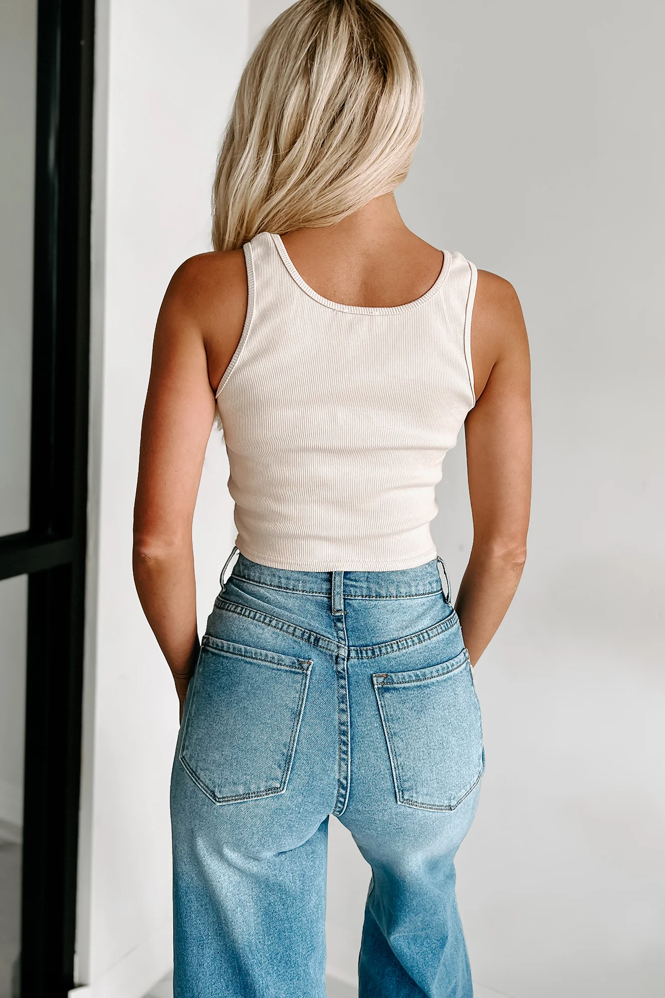 California Dreamer Ribbed "Los Angeles" Crop Tank (Beige) - Image 3