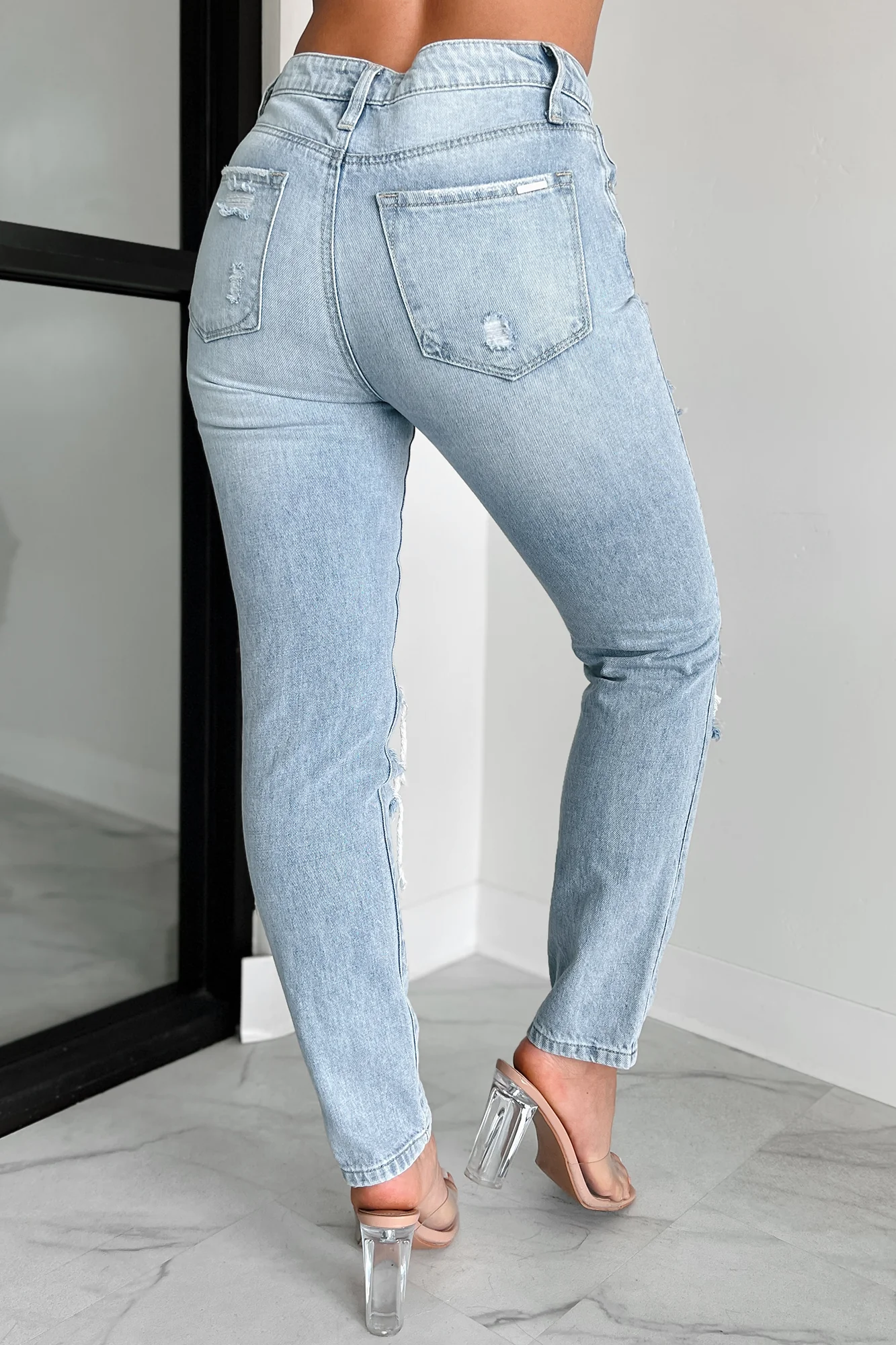 Carter High Rise Distressed Girlfriend Jeans (Light) - Image 5