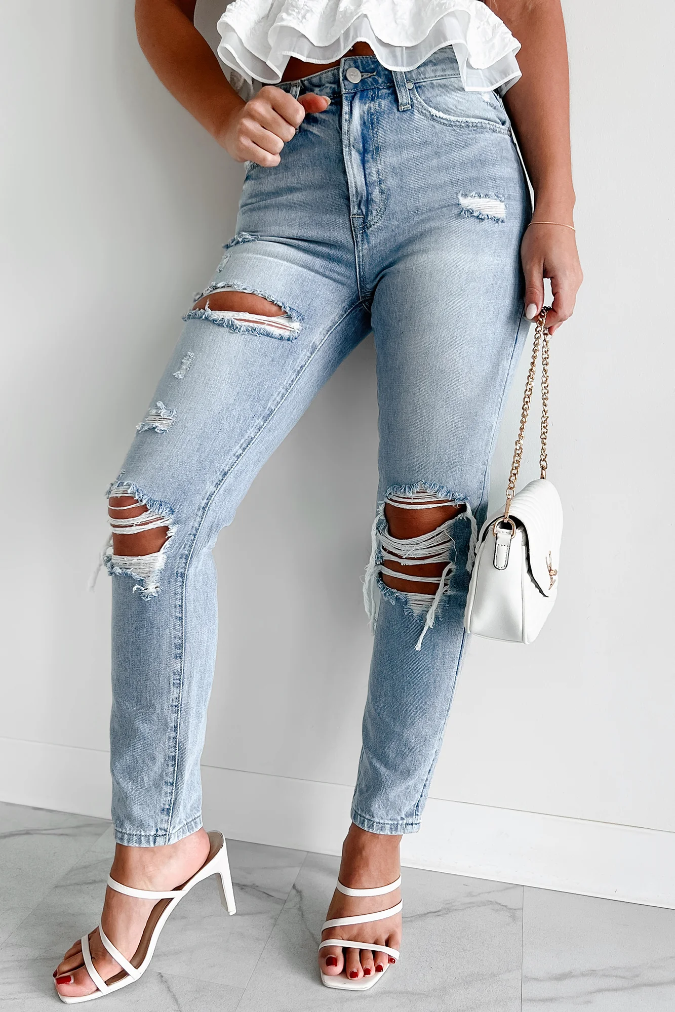 Carter High Rise Distressed Girlfriend Jeans (Light) - Image 6