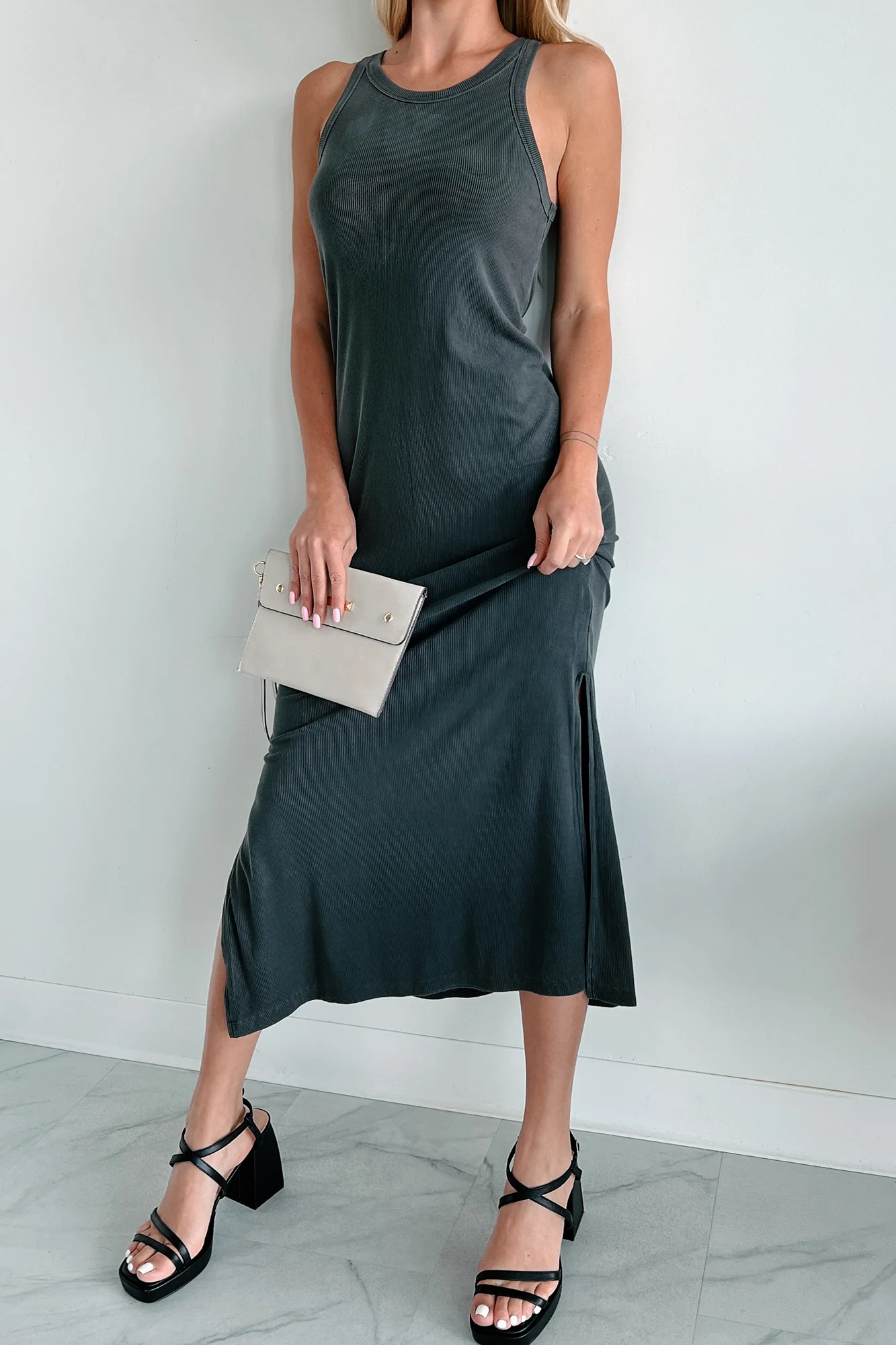 Chances Are Ribbed Tank Midi Dress (Charcoal) - Image 5