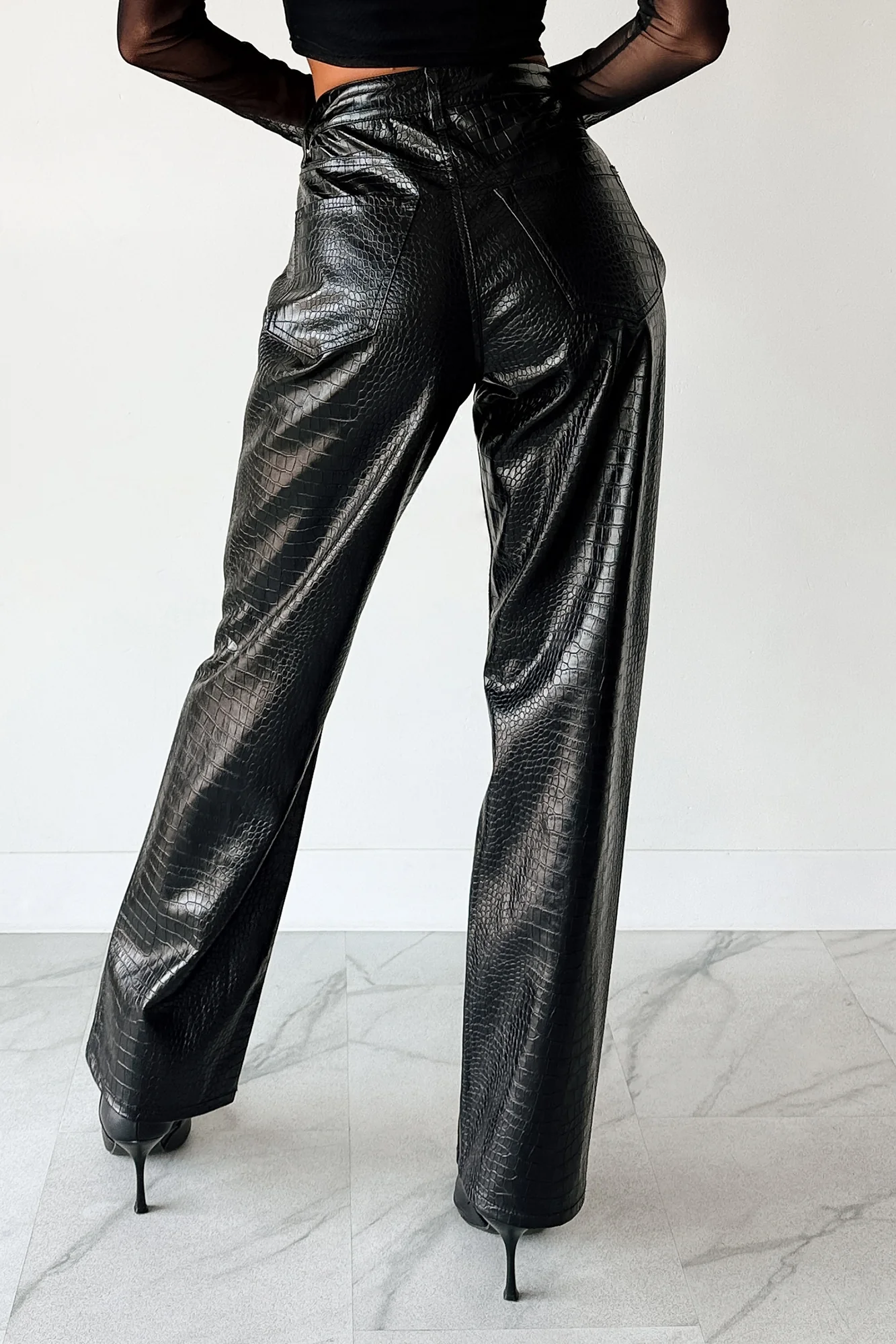 Crocodile Tears Faux Croc Straight Leg Pants (Black PU) - Image 7