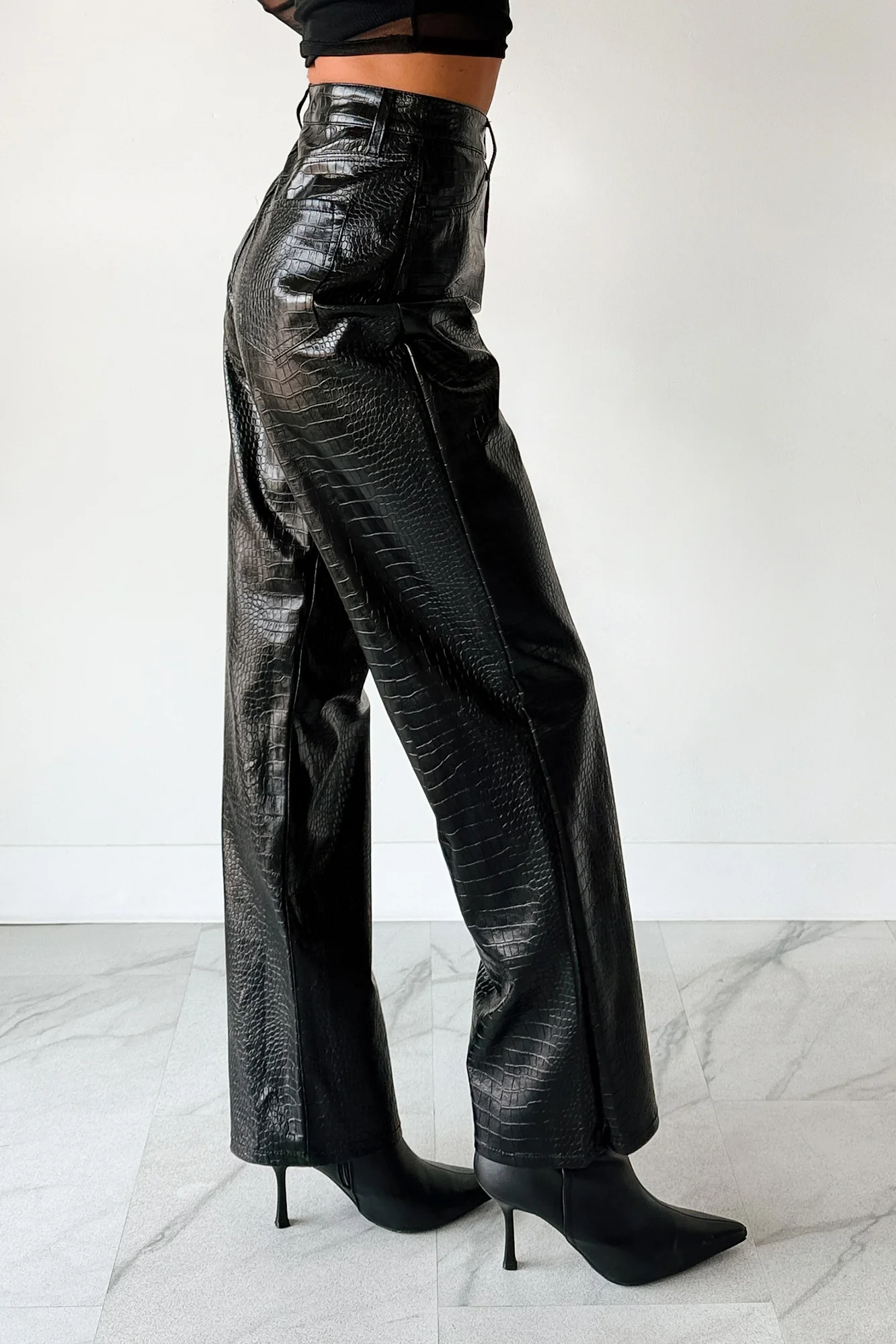 Crocodile Tears Faux Croc Straight Leg Pants (Black PU) - Image 8