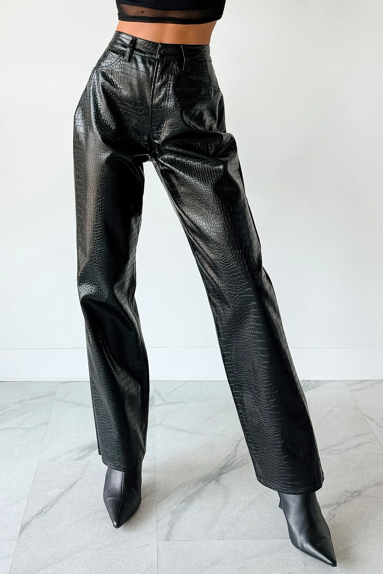 Crocodile Tears Faux Croc Straight Leg Pants (Black PU) - Image 9