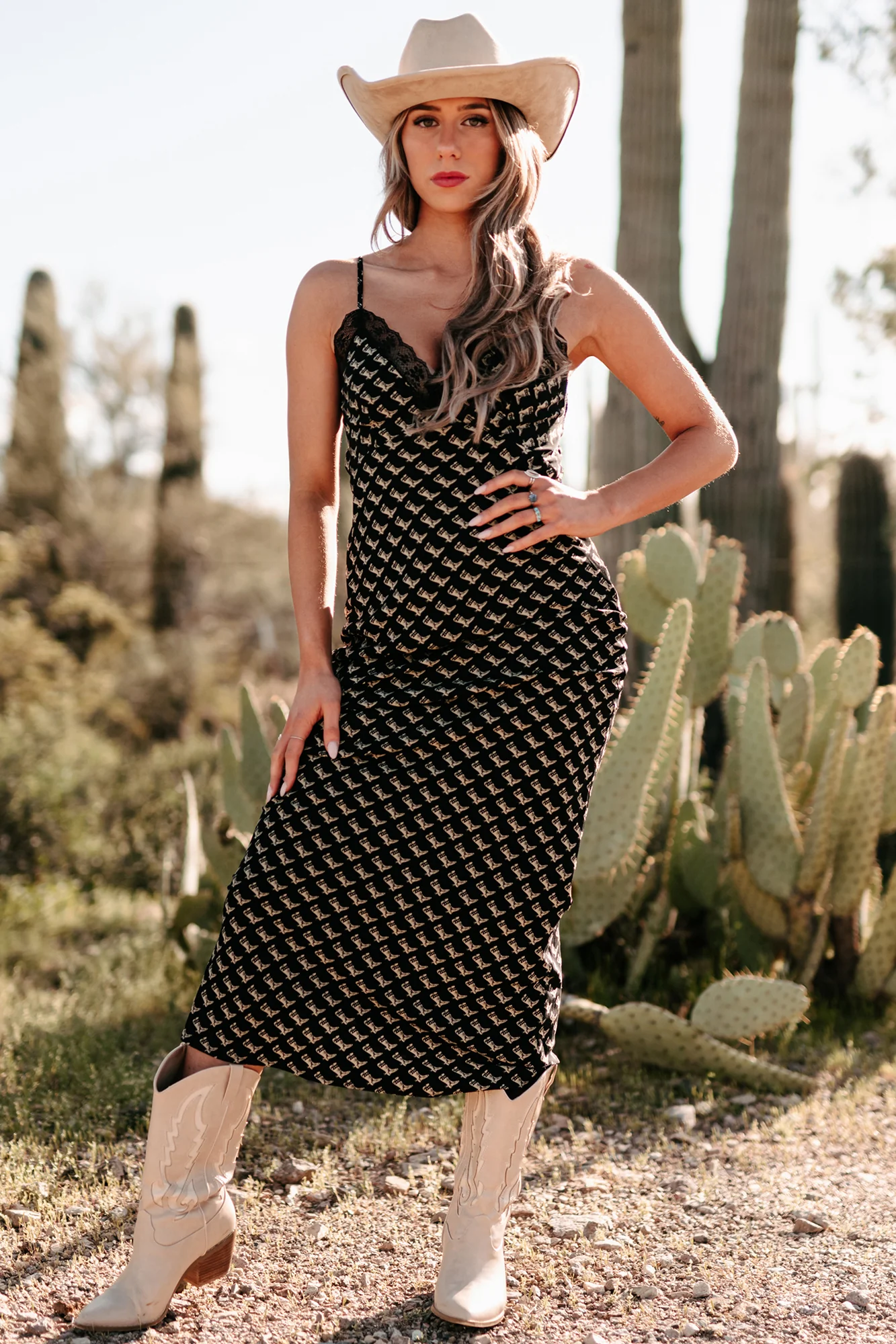 Darling I'm Different Western Printed Maxi Dress (Black) - Image 3