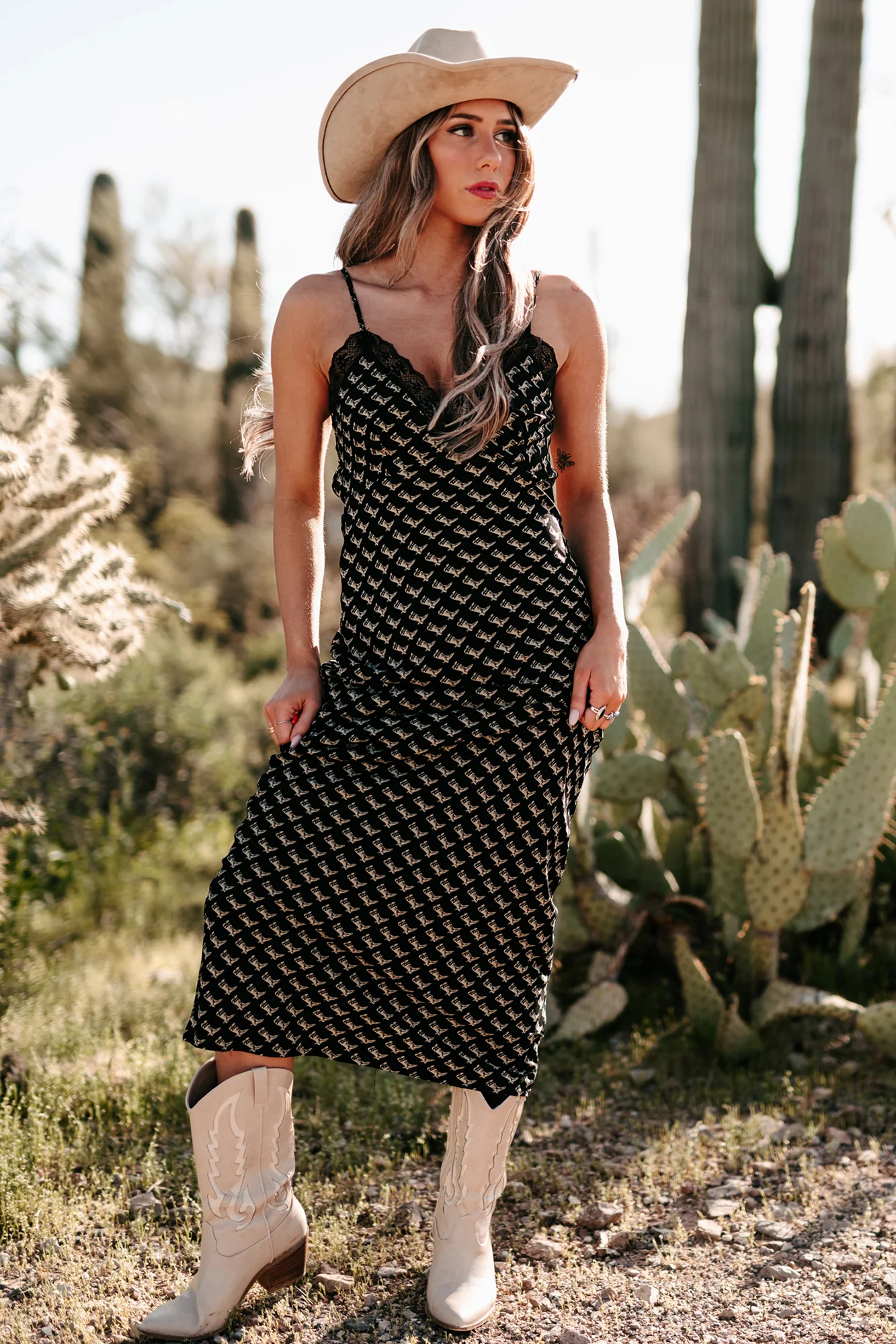 Darling I'm Different Western Printed Maxi Dress (Black) - Image 7