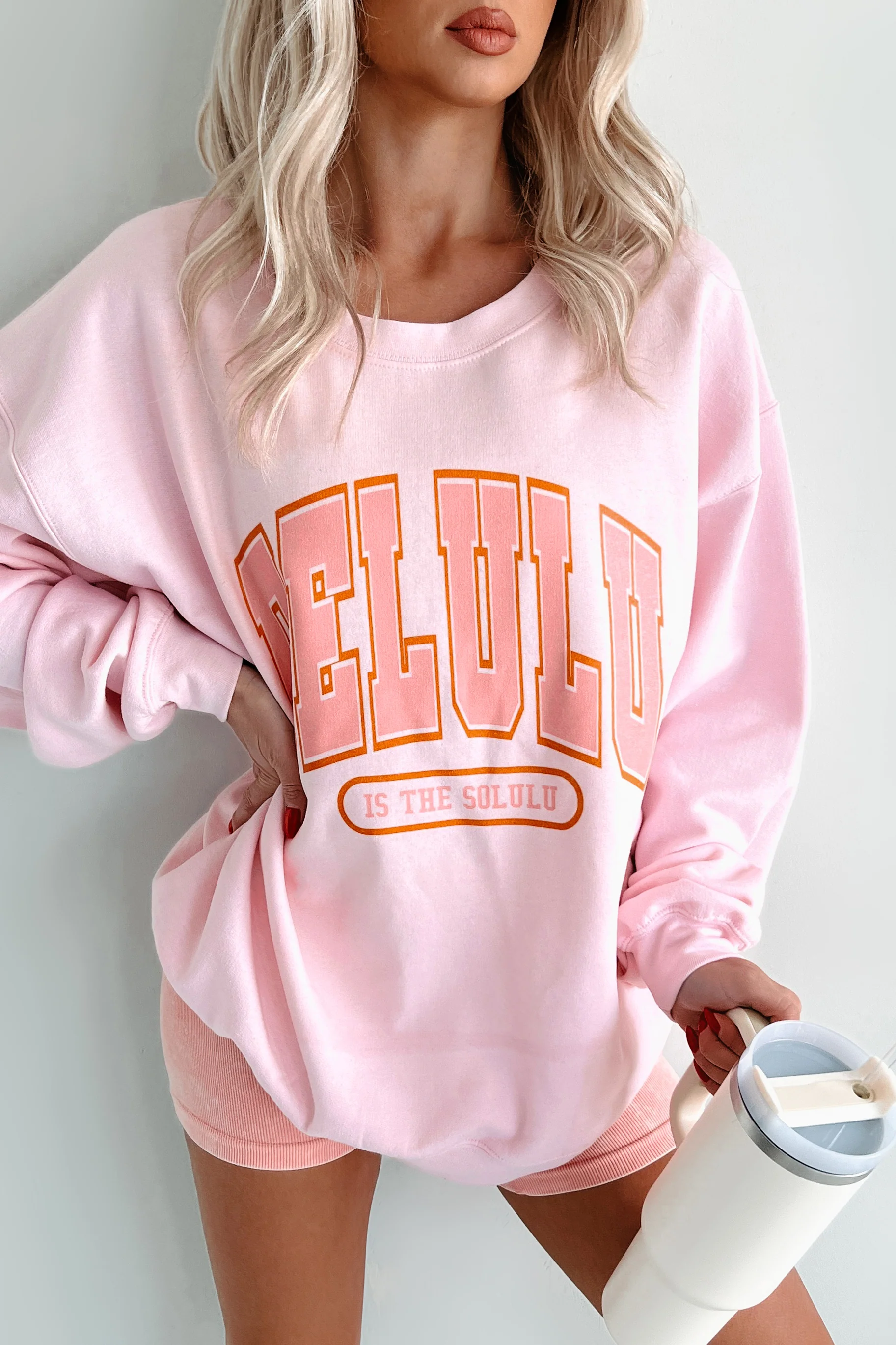 "Delulu Is The Solulu" Graphic Sweatshirt (Light Pink) - Image 6
