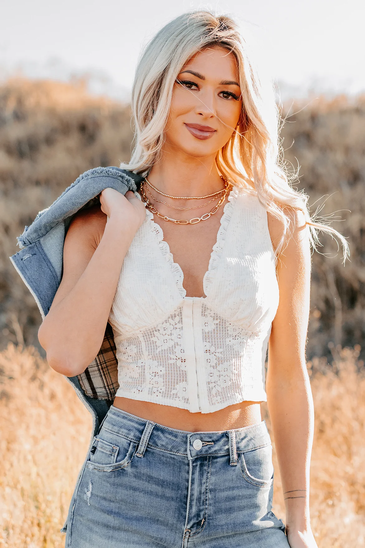 Dream In Gold Sleeveless Floral Lace Top (Cream) - Image 10