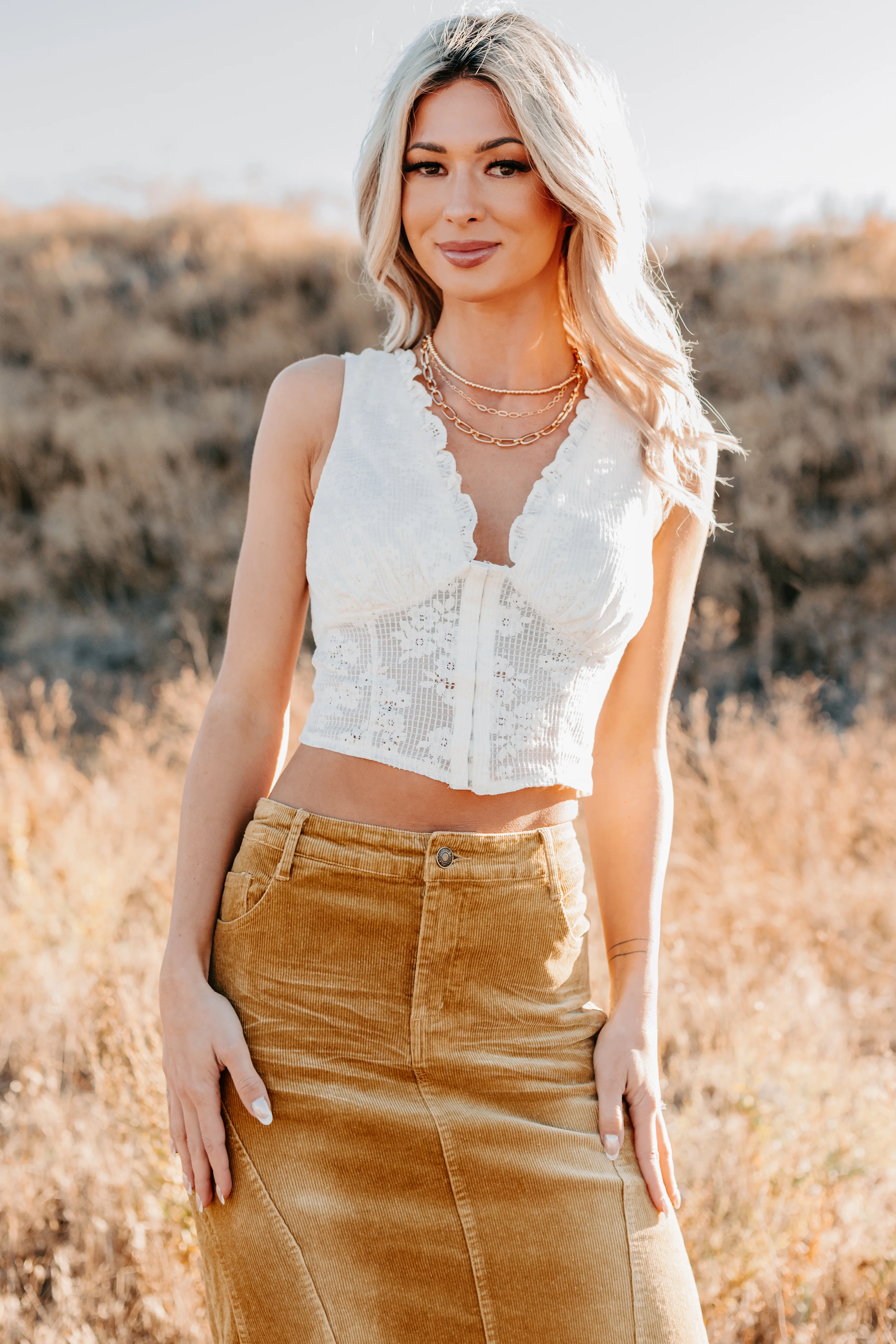 Dream In Gold Sleeveless Floral Lace Top (Cream) - Image 9