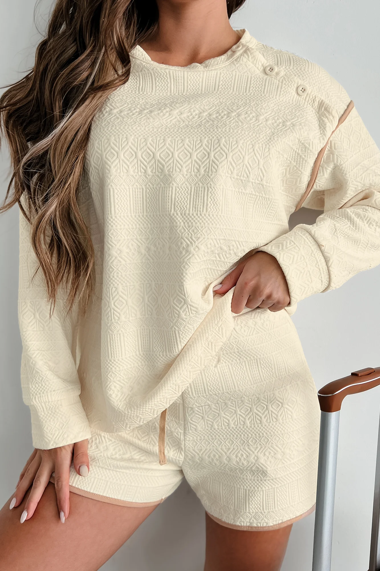 Early Calls Geometric Knit Lounge Set (Ivory) - Image 6