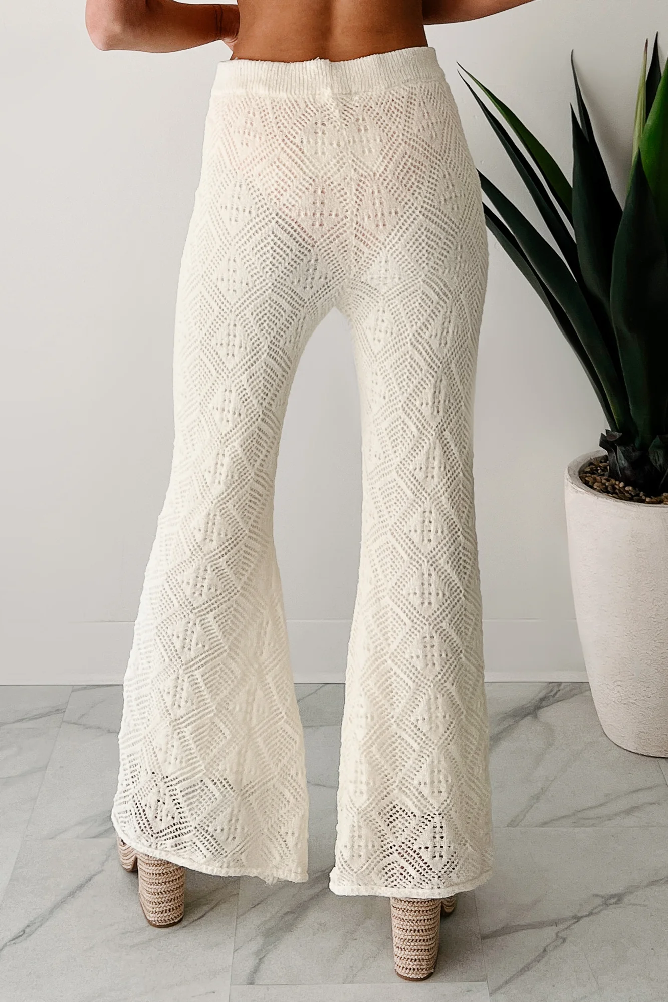 Effortless Comfort Crochet Flare Pants (Off White) - Image 9