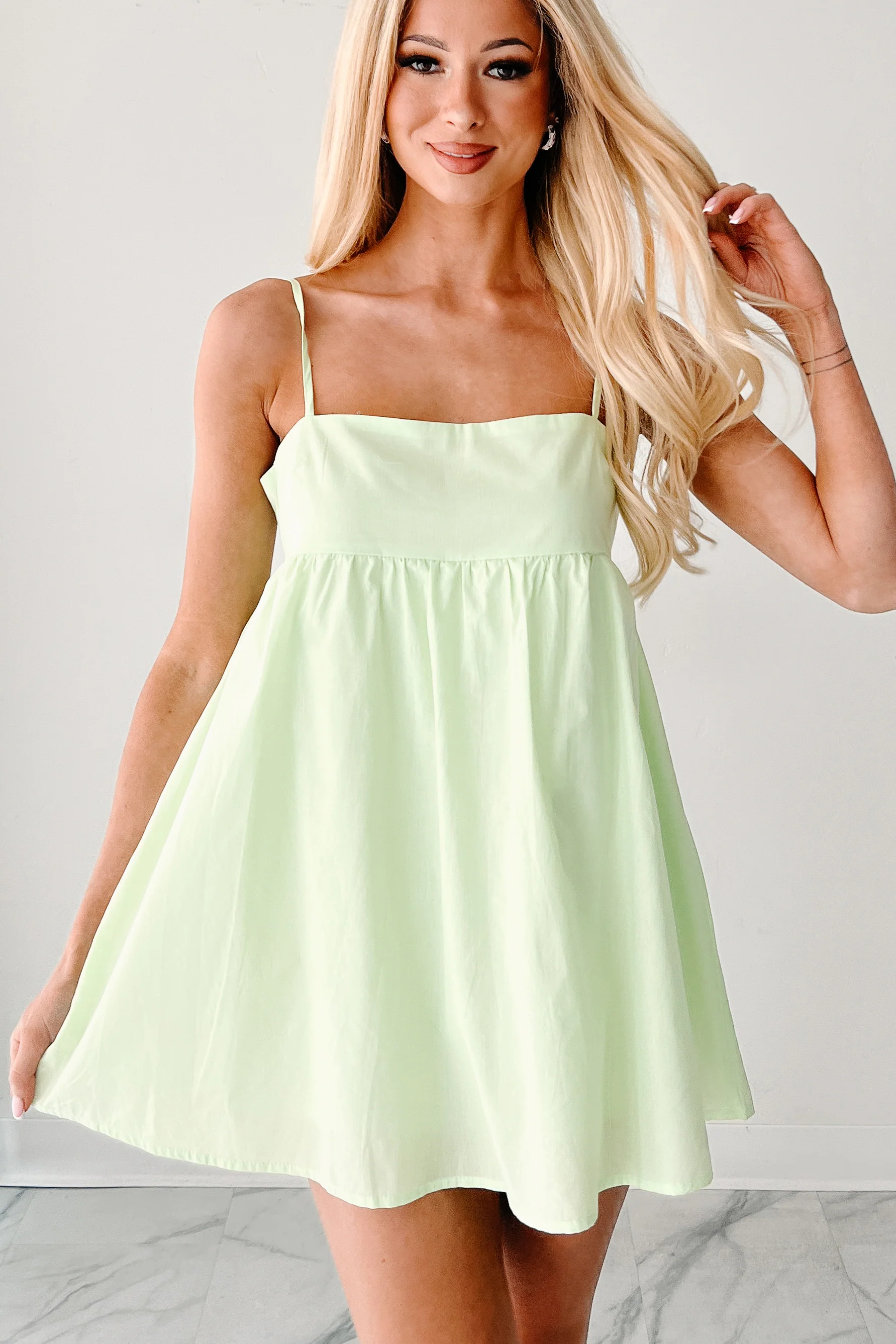 Eyes That Tease Babydoll Romper Dress (Lime) - Image 3