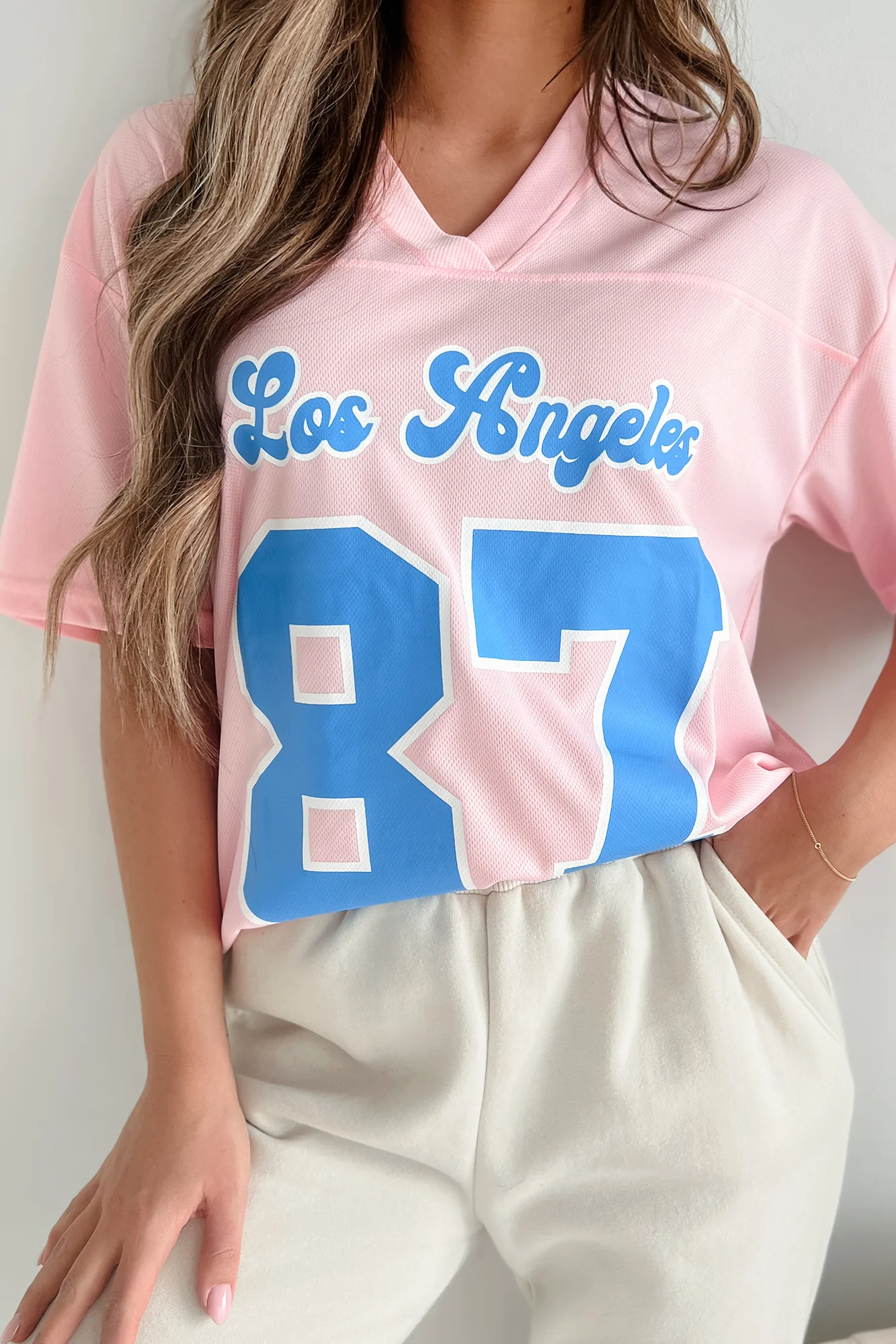 Fashionably Sporty Jersey Top (Baby Pink) - Image 3