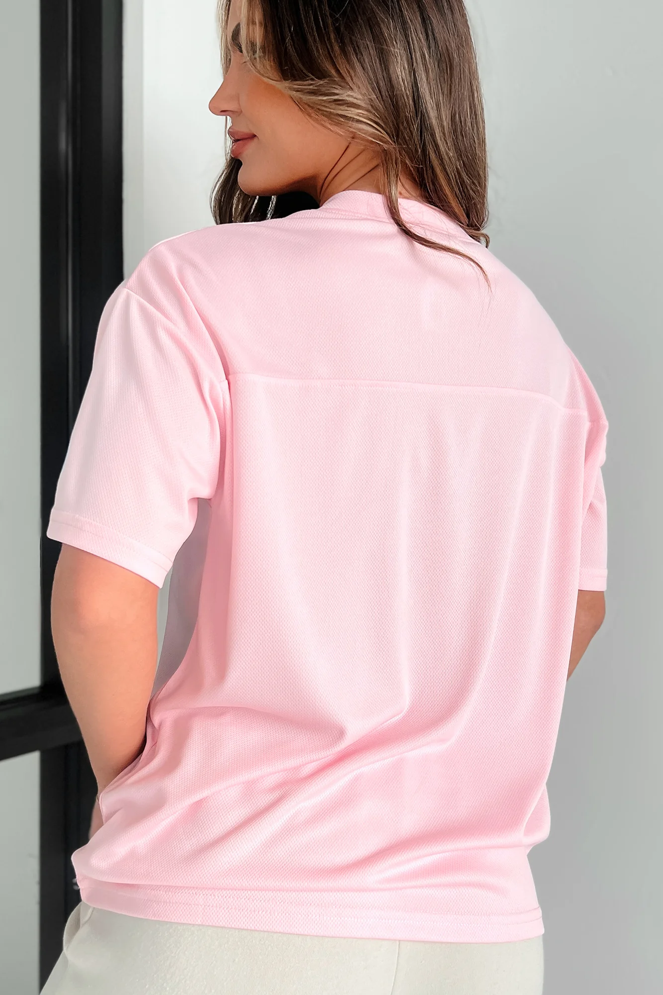 Fashionably Sporty Jersey Top (Baby Pink) - Image 4