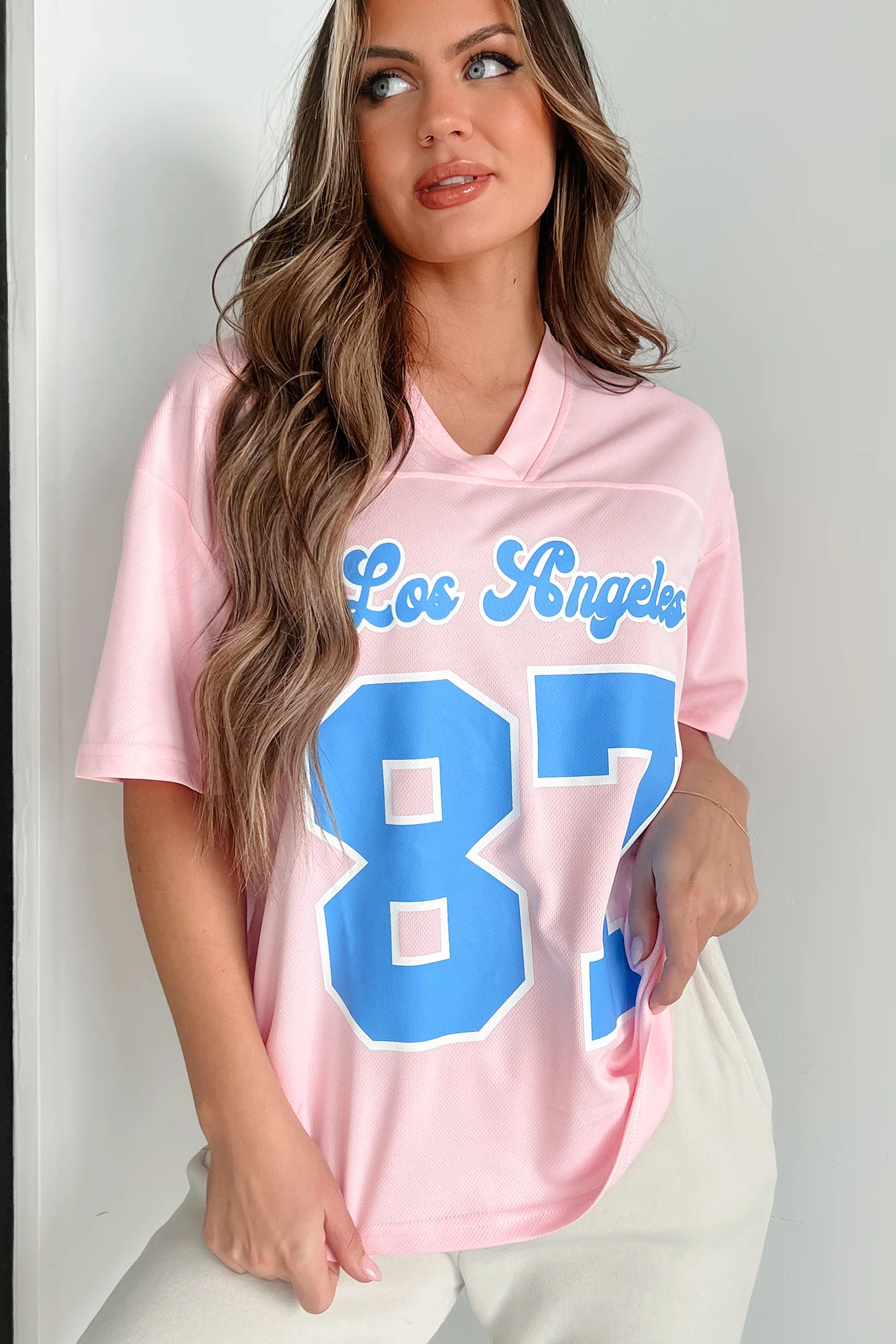 Fashionably Sporty Jersey Top (Baby Pink) - Image 5
