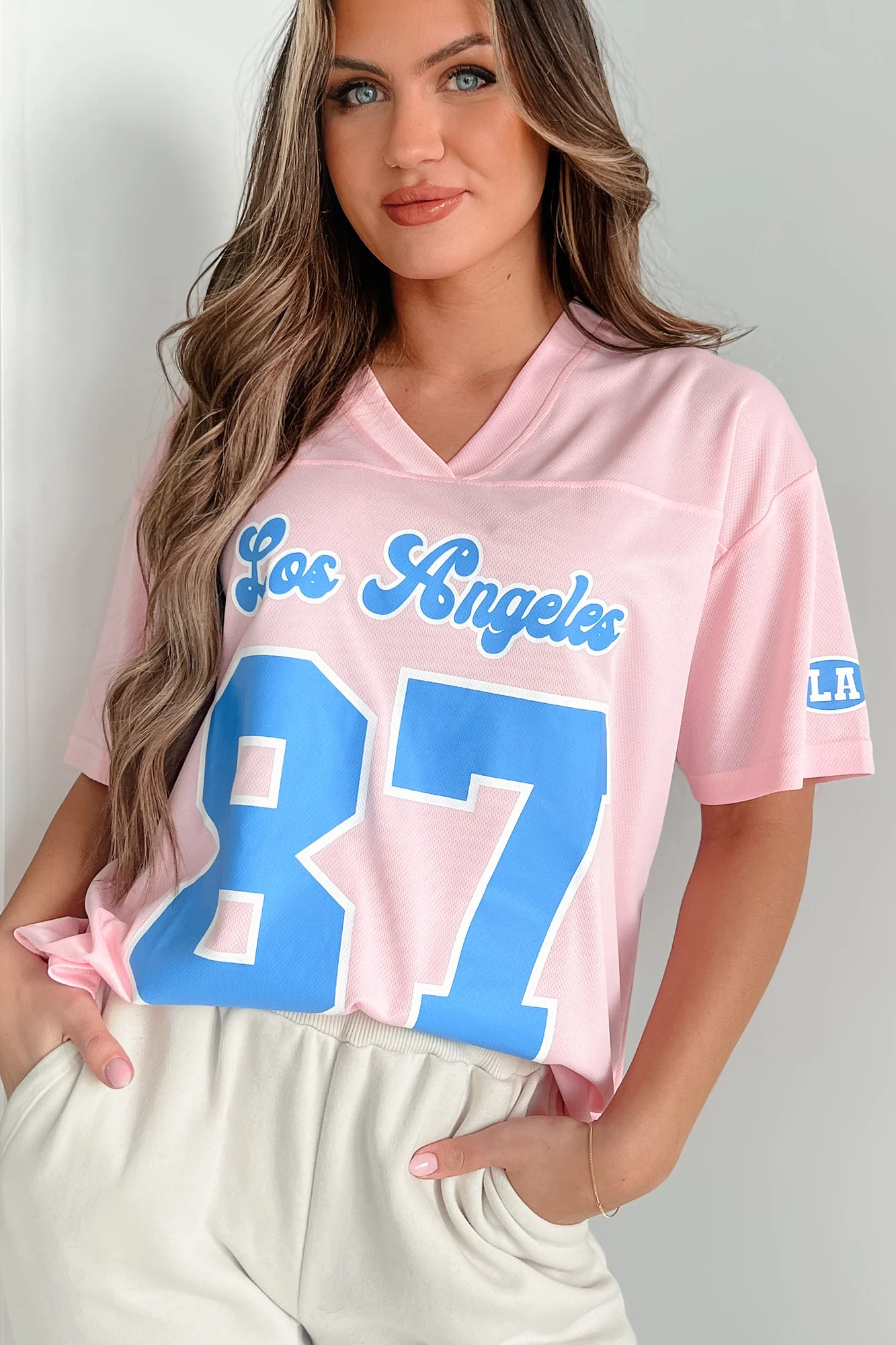 Fashionably Sporty Jersey Top (Baby Pink) - Image 8