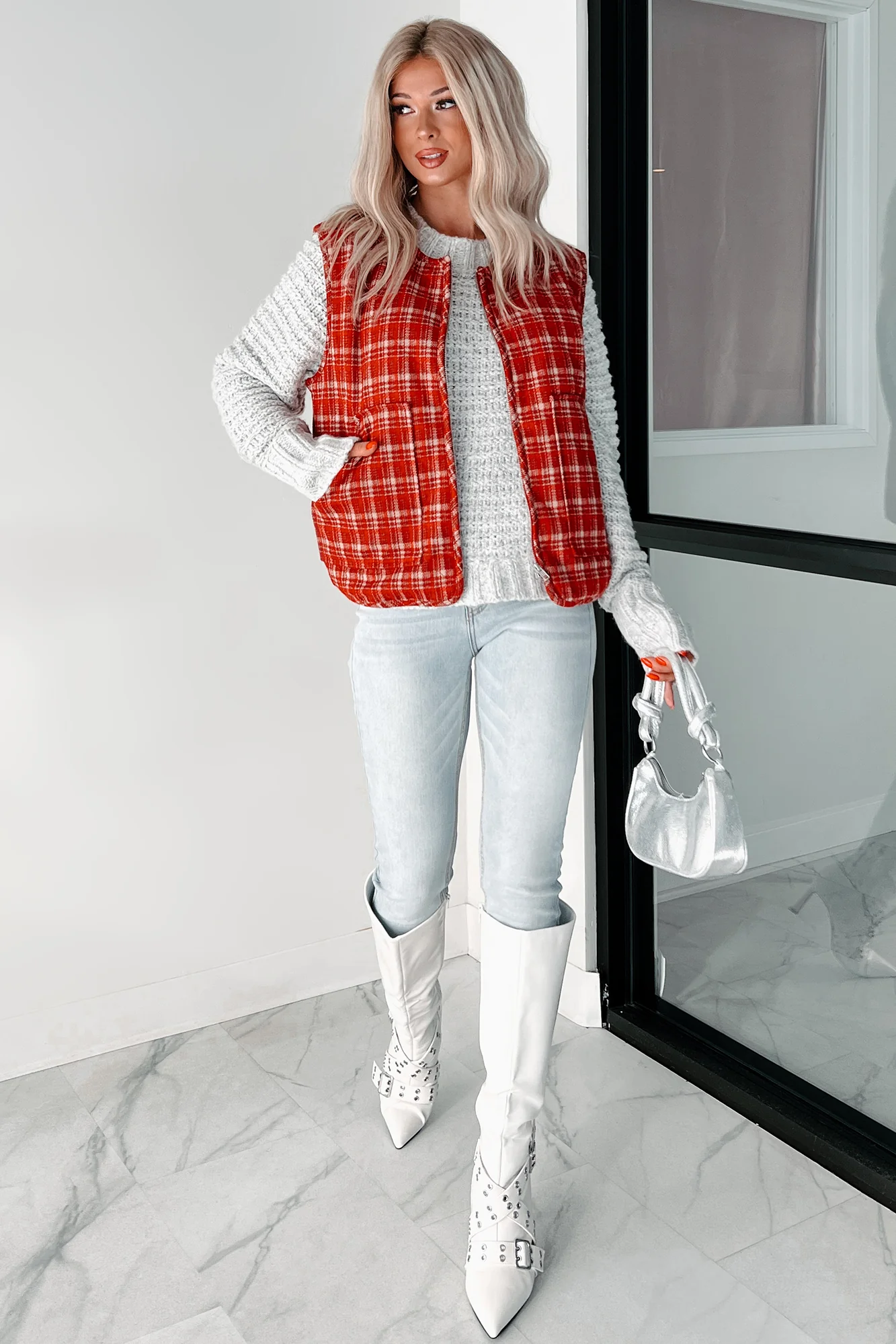 Fireside Chats Quilted Plaid Vest (Red Plaid) - Image 3