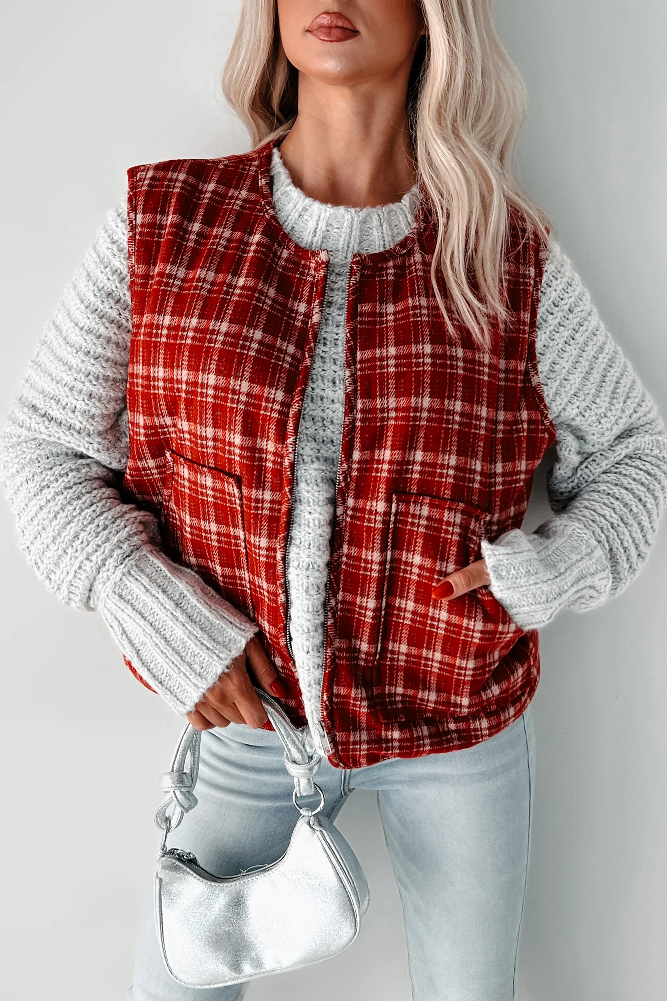 Fireside Chats Quilted Plaid Vest (Red Plaid) - Image 4
