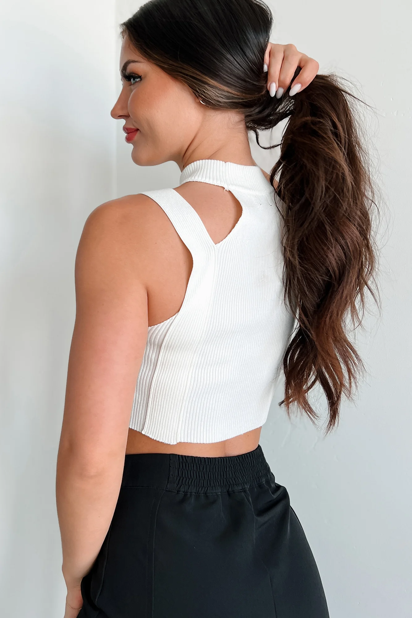 Forming Connections Ribbed Cut-Out Crop Top (Off White) - Image 3