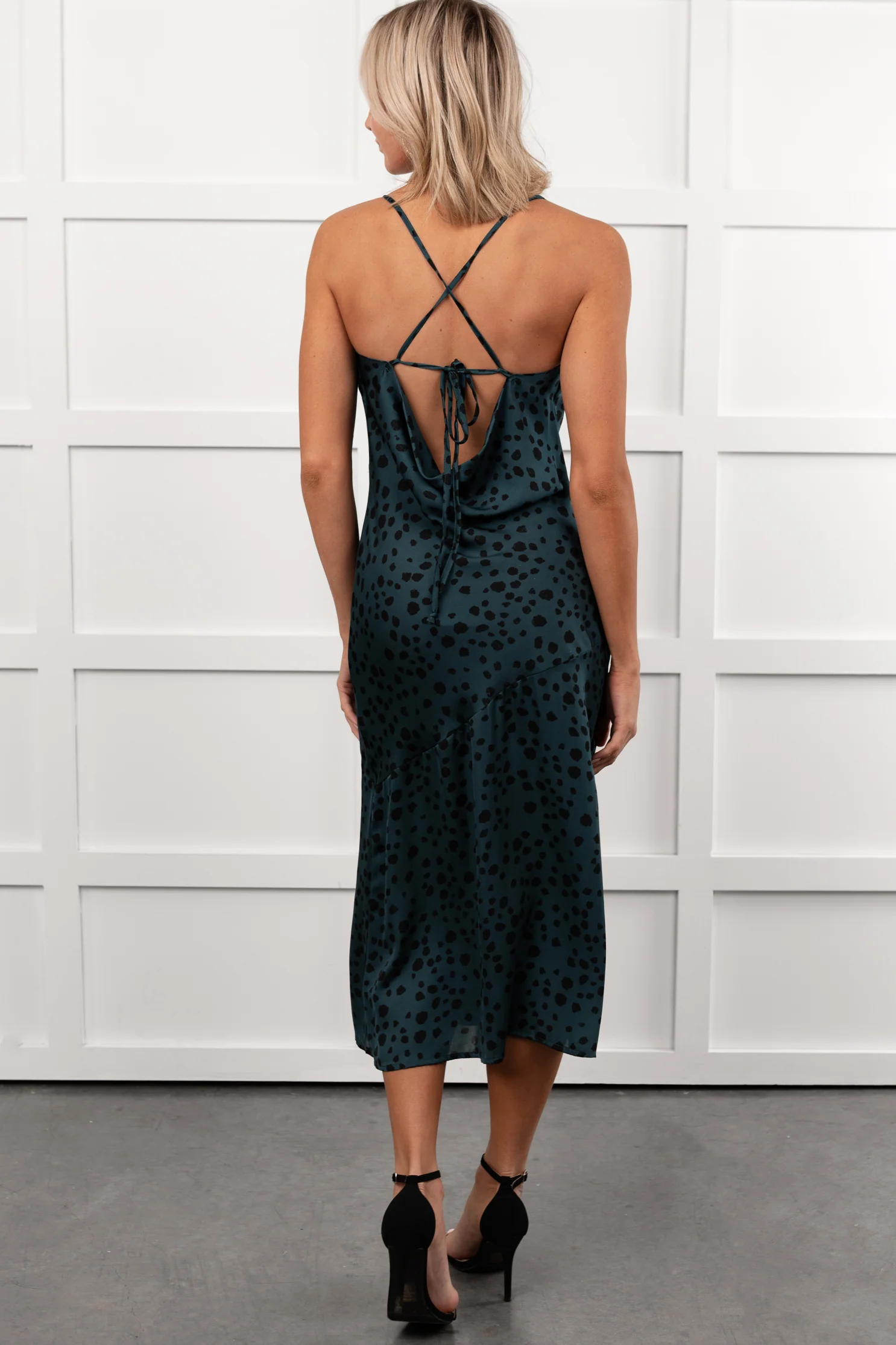 Full Potential Sleeveless Polka Dot Midi Dress (Teal) - Image 3