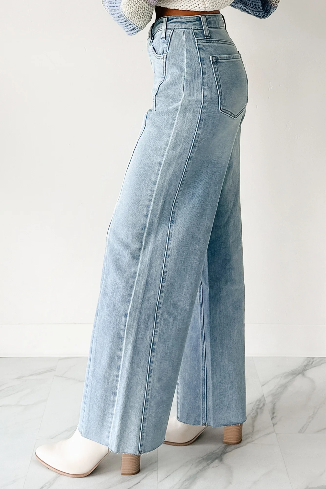 Glenn High Rise Wide Leg Jemina Denim Jeans (Light) - Image 8
