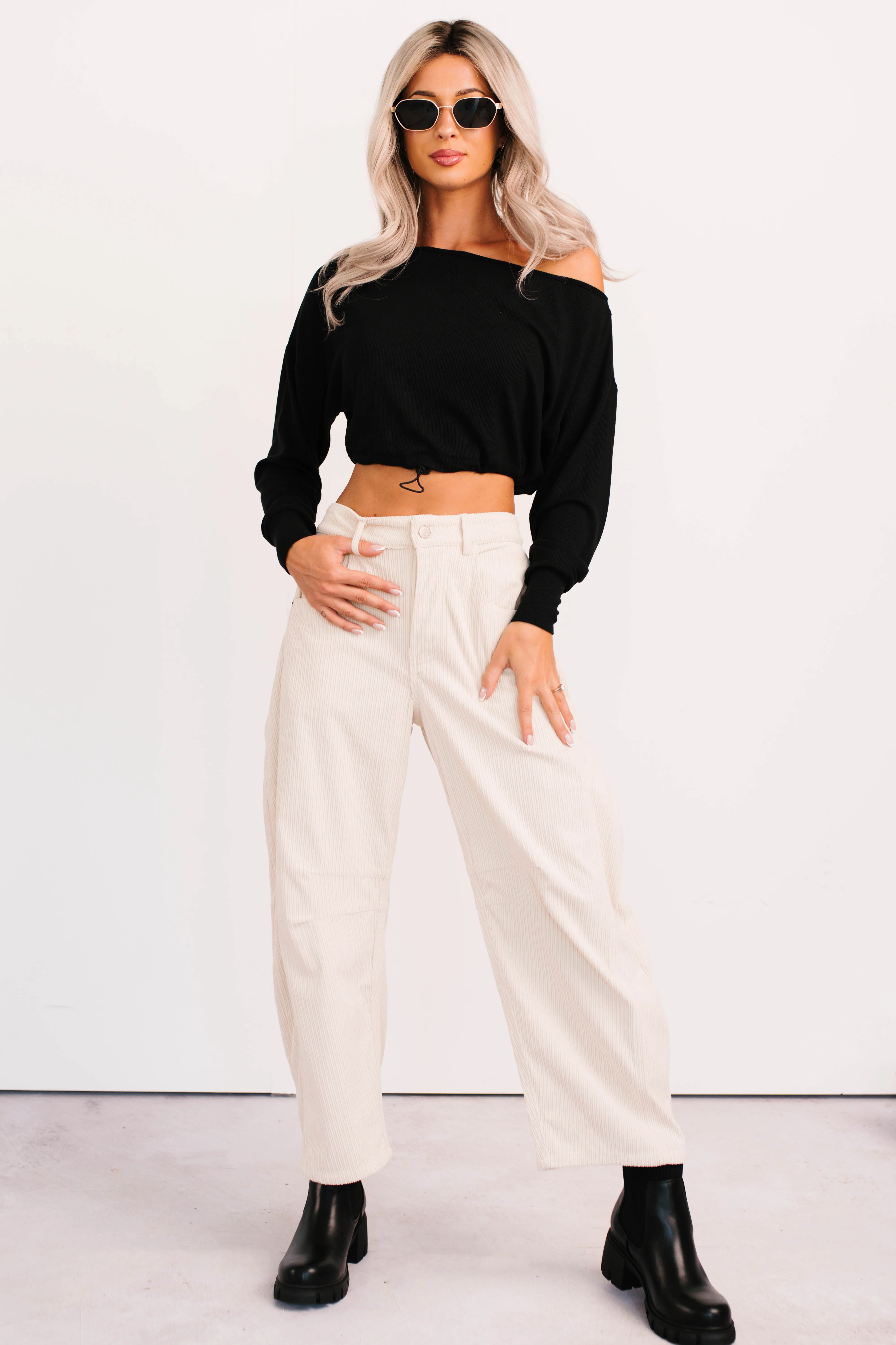 Glow Up Goals Ribbed Off The Shoulder Crop Top (Black) - Image 10