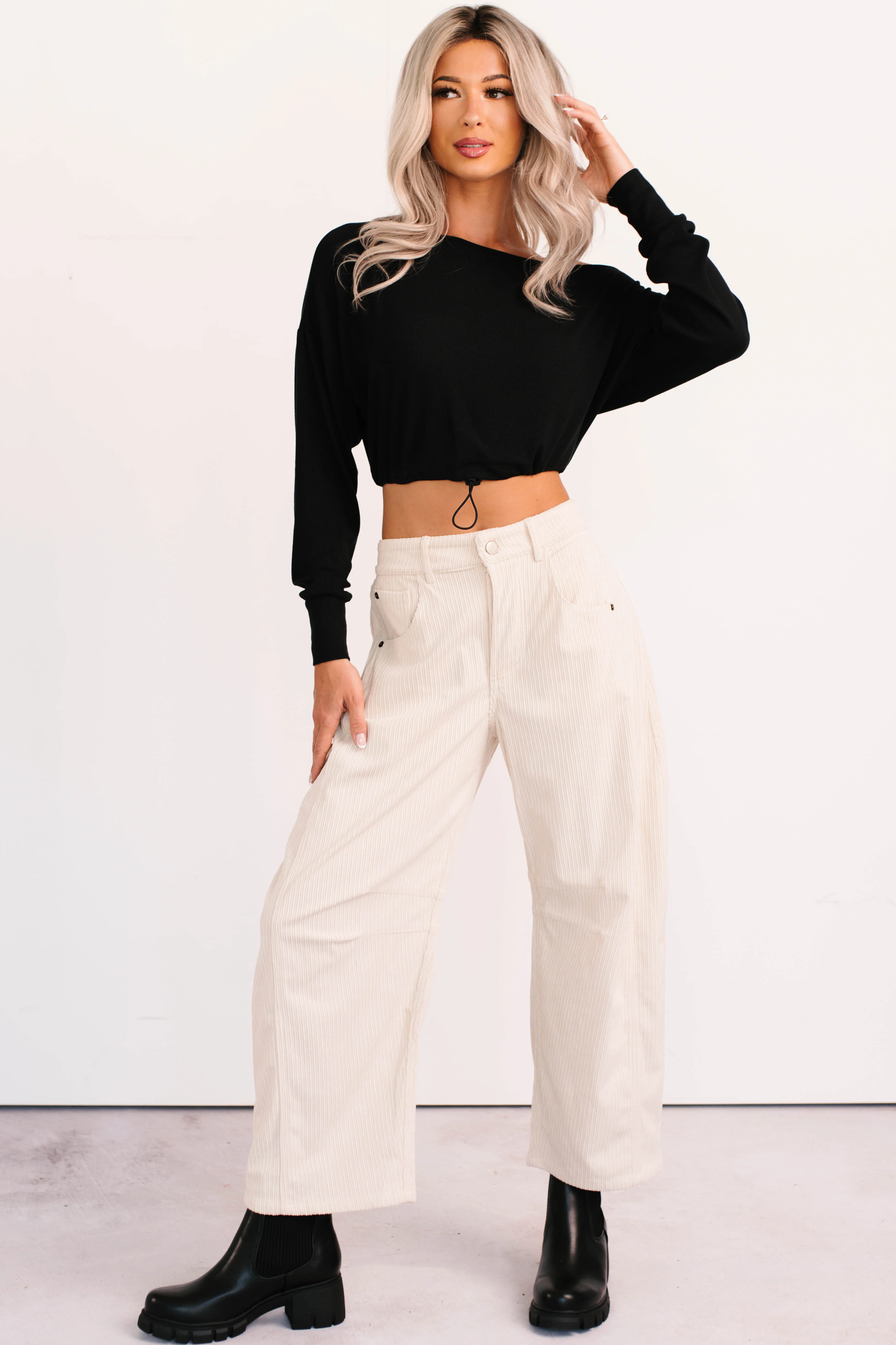 Glow Up Goals Ribbed Off The Shoulder Crop Top (Black) - Image 11