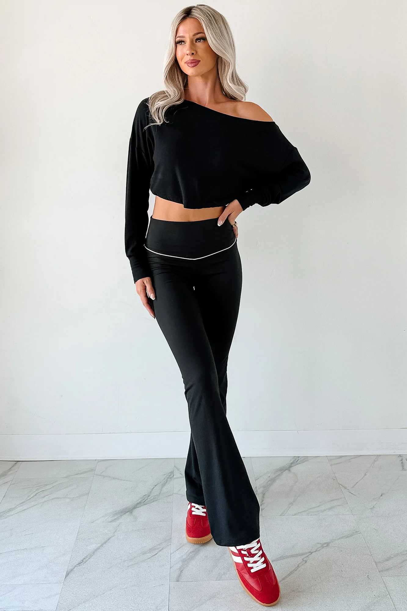 Glow Up Goals Ribbed Off The Shoulder Crop Top (Black) - Image 17