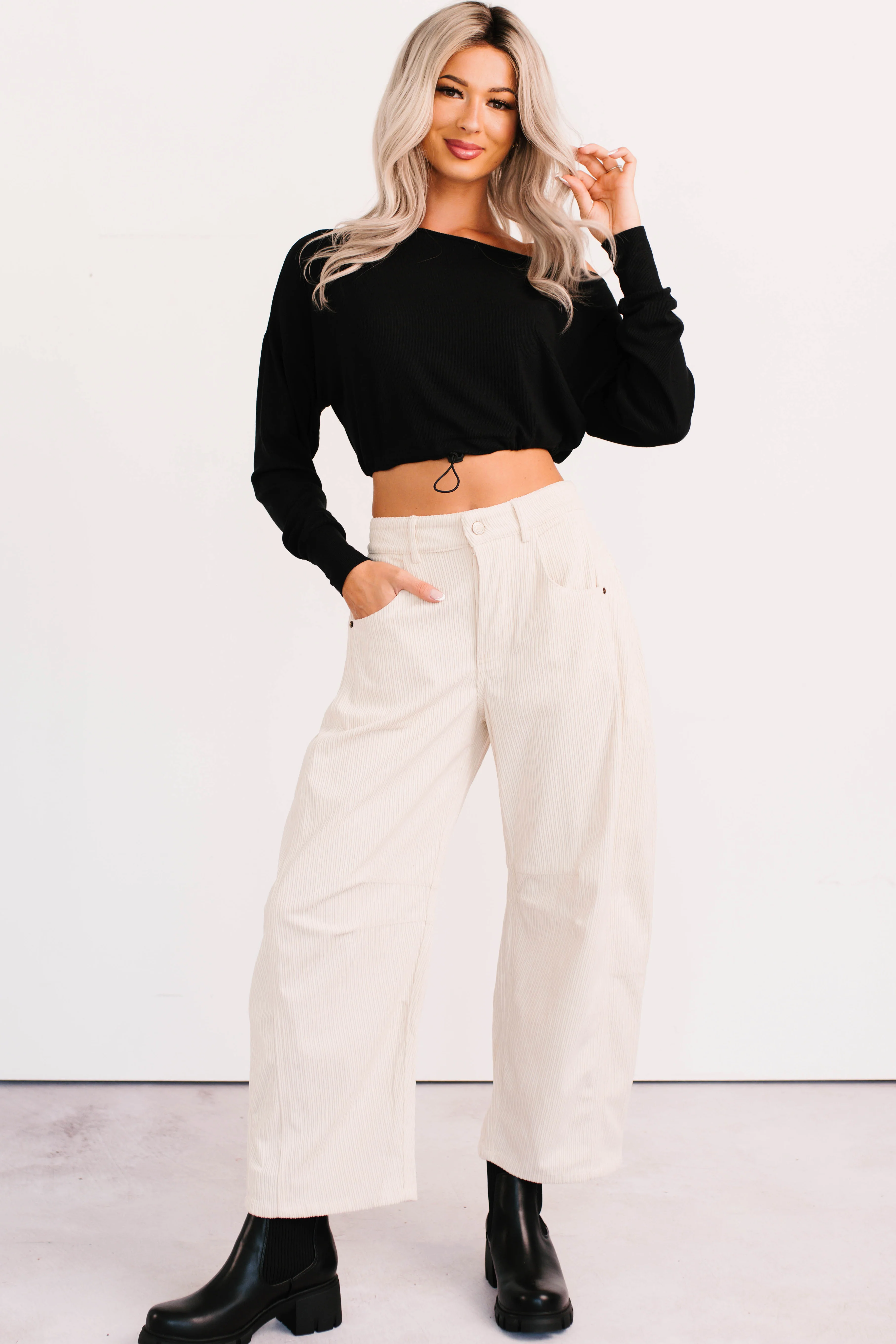 Glow Up Goals Ribbed Off The Shoulder Crop Top (Black) - Image 8