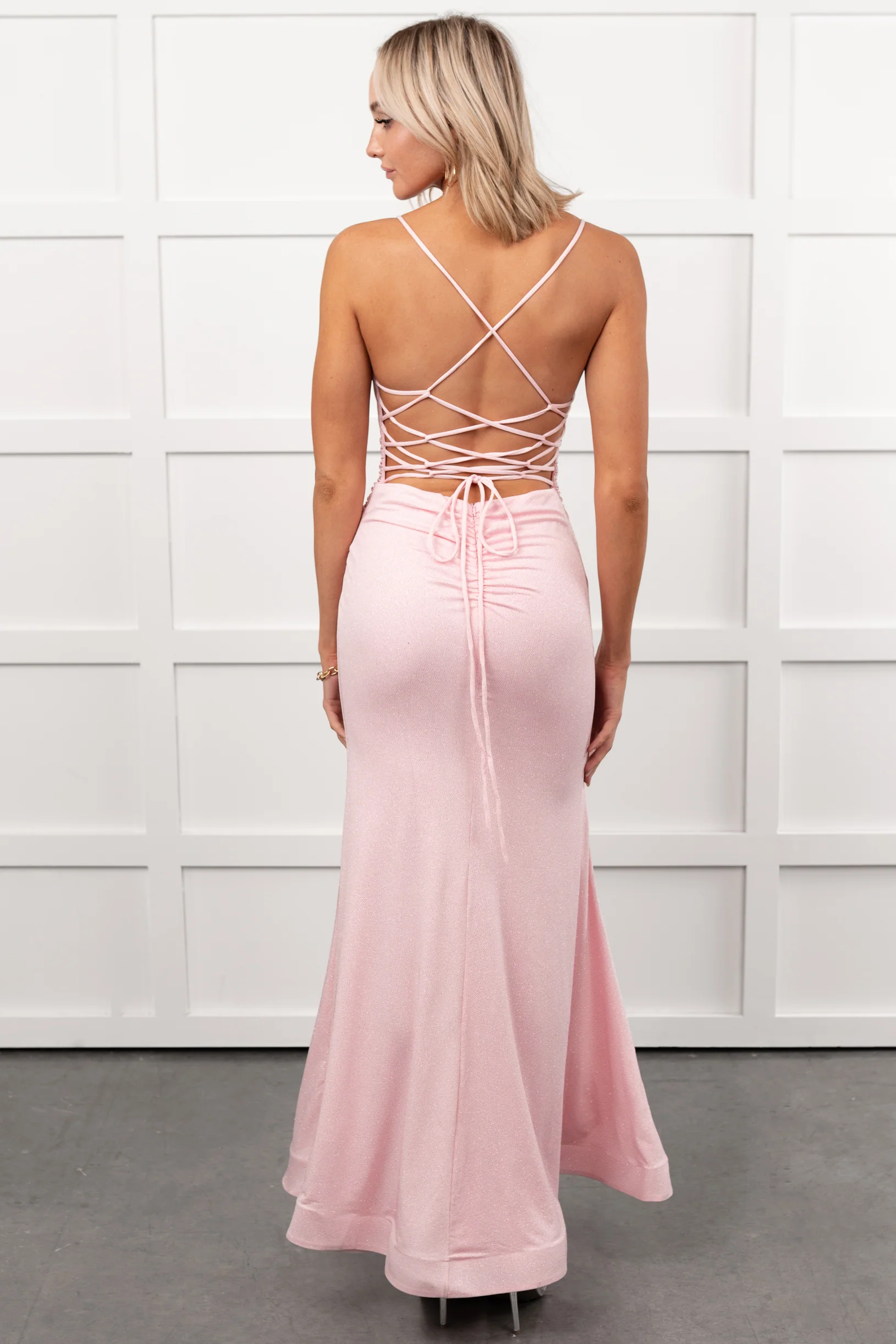 Hollywood Smiles Glittered Lace-Up Maxi Dress (Pink/Pink) - Image 6