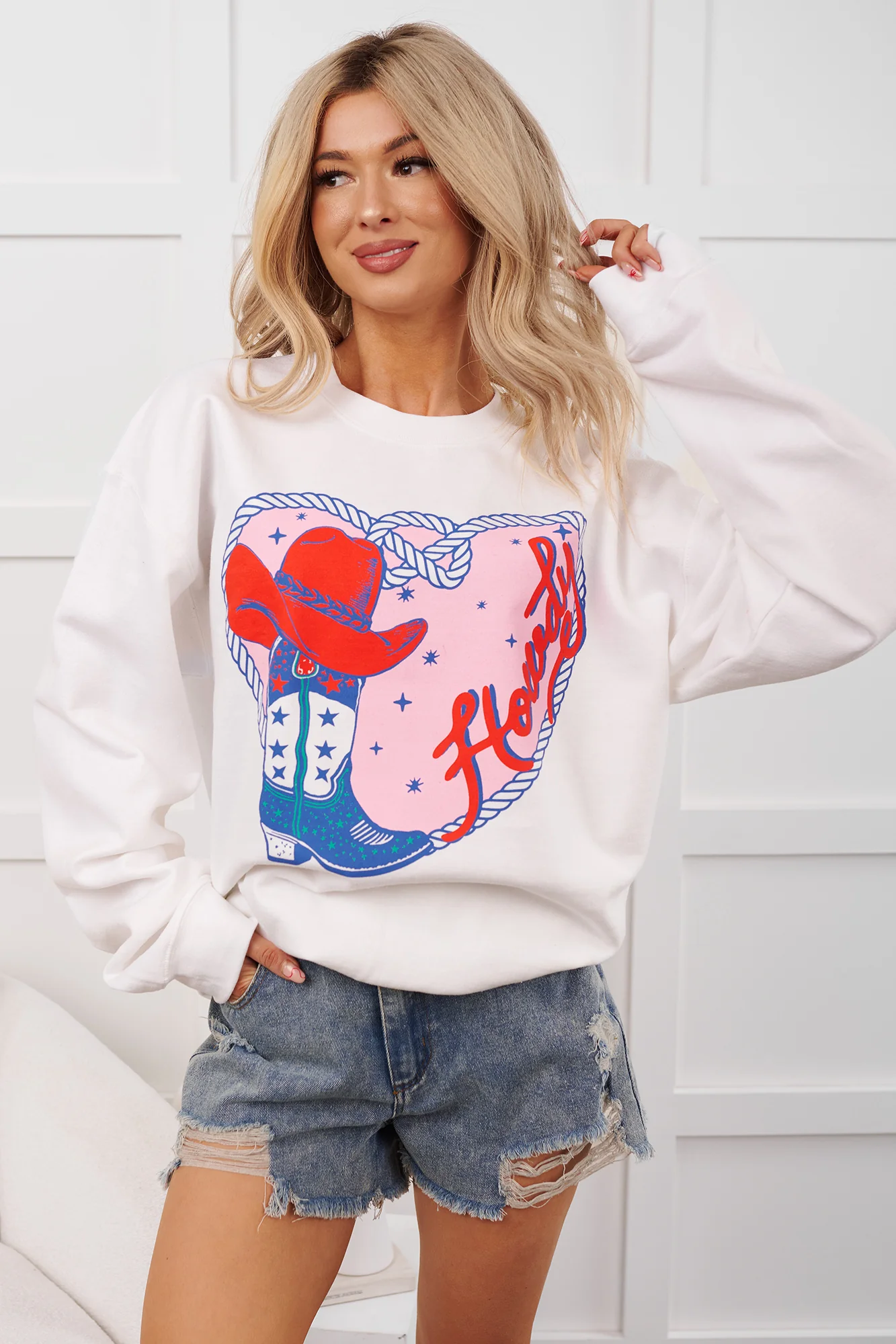 Howdy Romance Graphic Sweatshirt (White) - Image 3