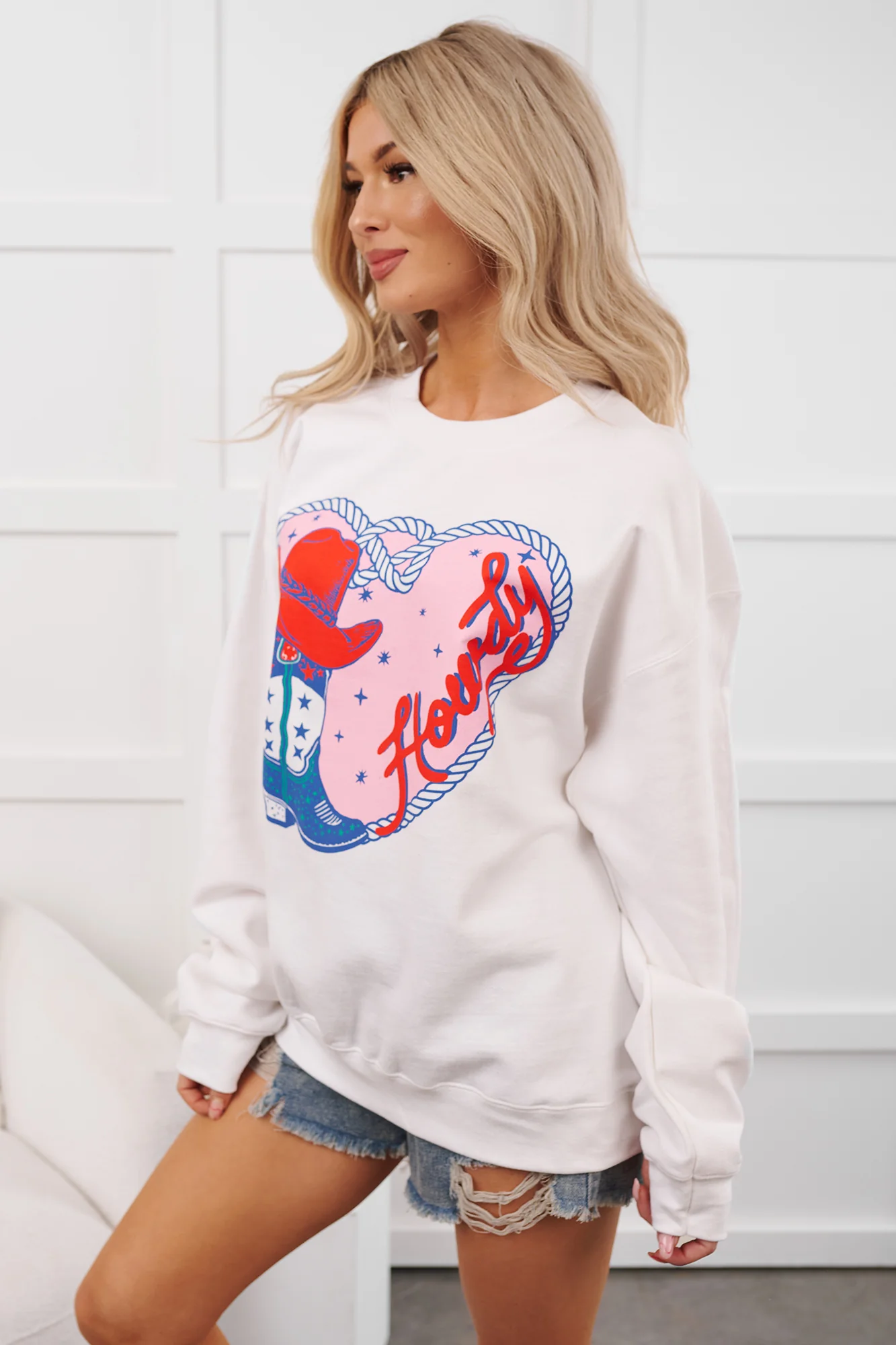 Howdy Romance Graphic Sweatshirt (White) - Image 4