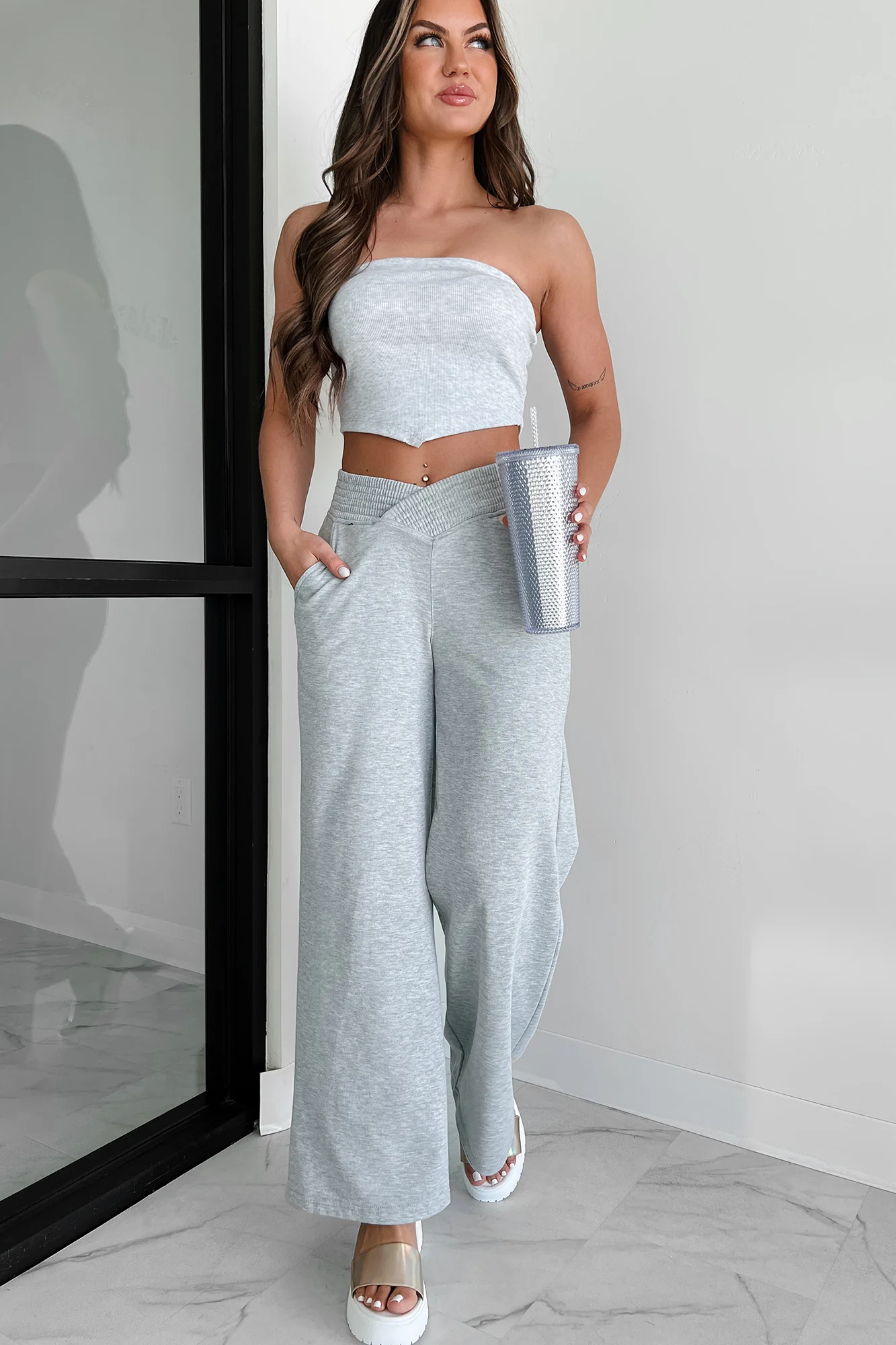 I Won't Compromise Ribbed Bandana Tube Top (Light Grey) - Image 5
