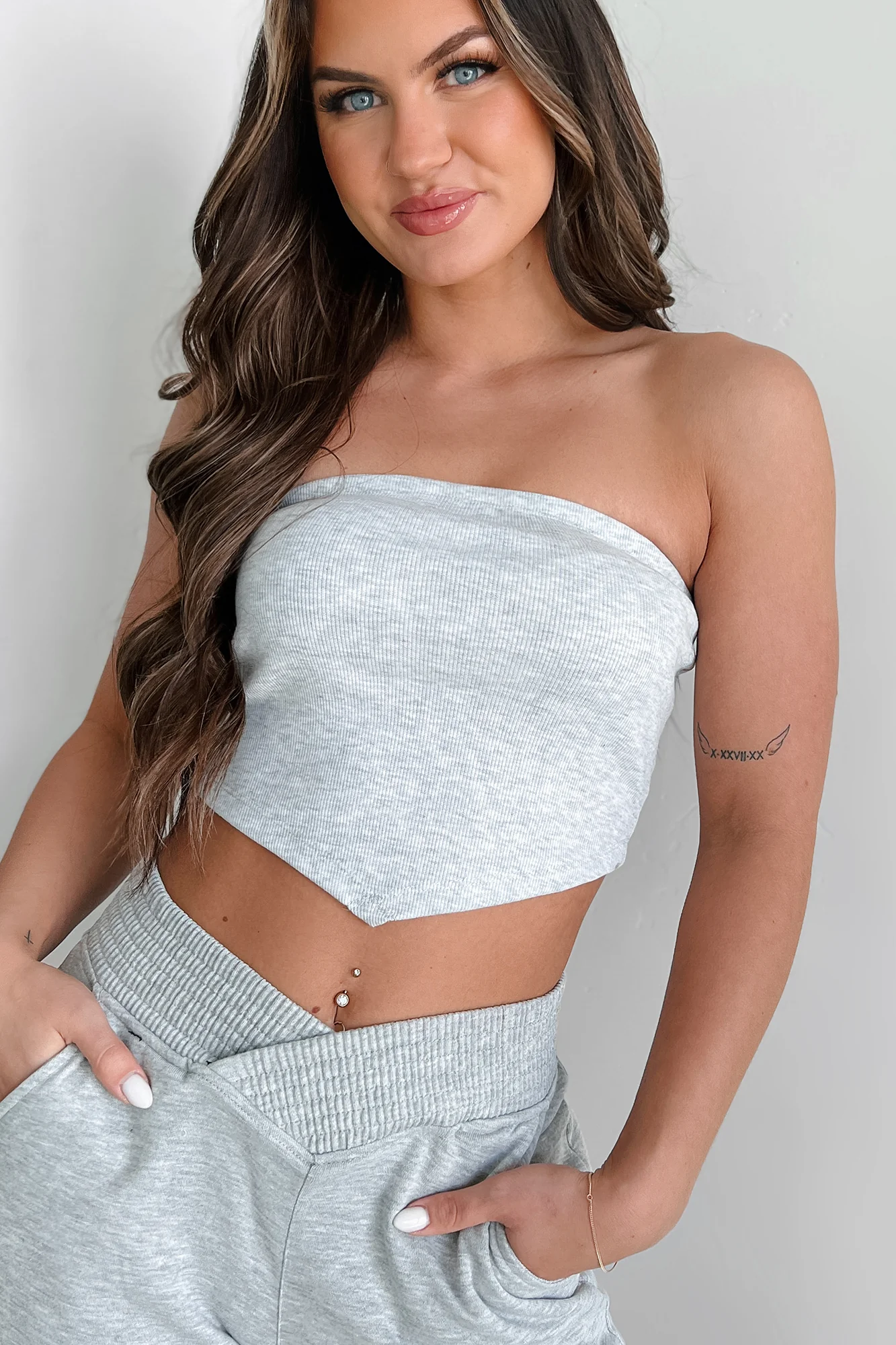 I Won't Compromise Ribbed Bandana Tube Top (Light Grey) - Image 6