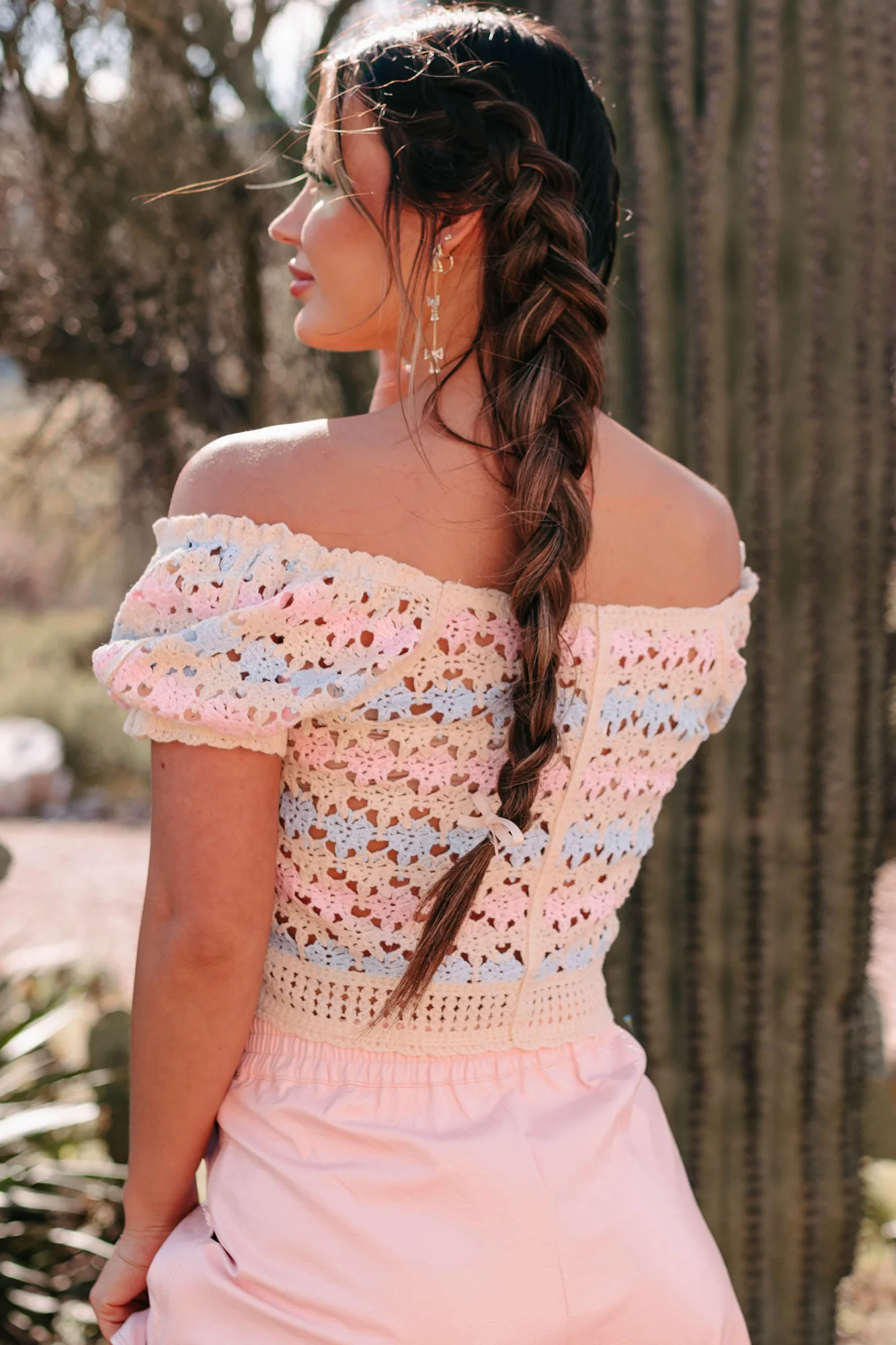 Influenced By Summer Crochet Crop Top (Ivory/Light Blue Multi) - Image 3